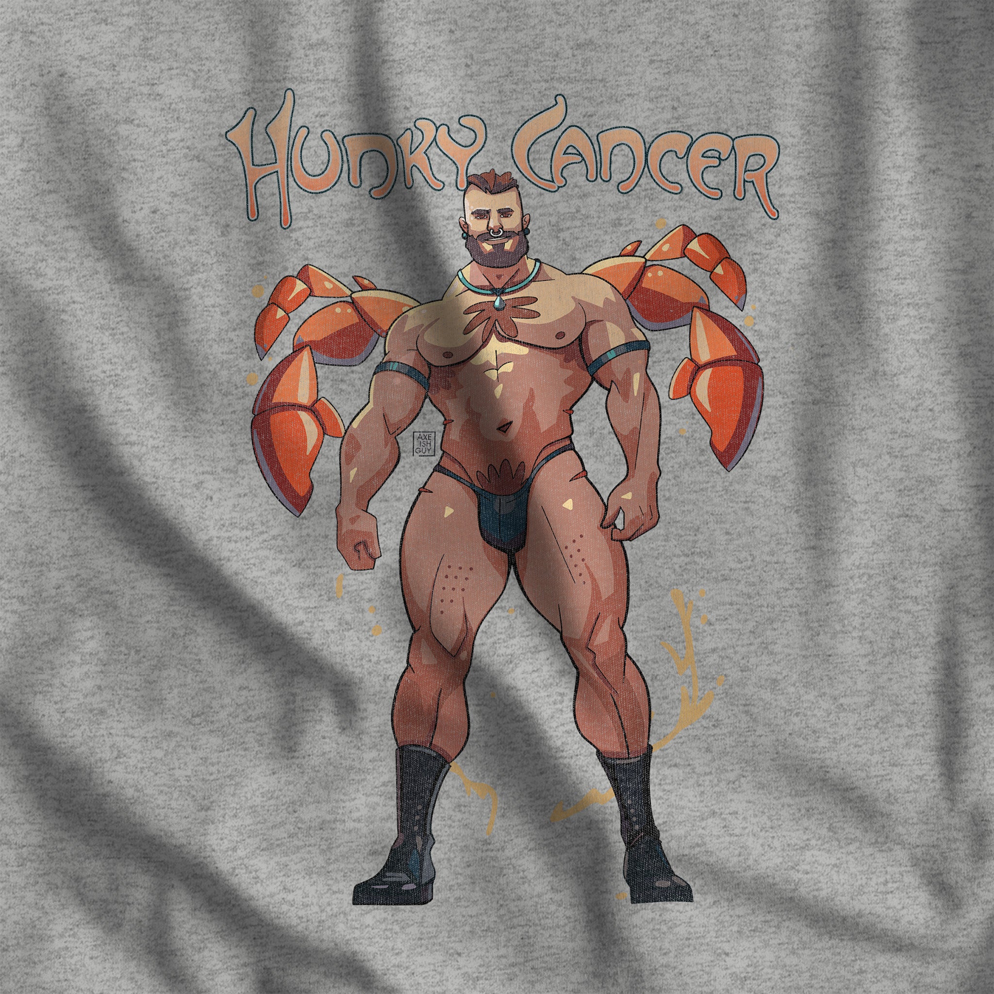 Hunky Cancer Zodiac T-Shirt by Axeish Guy - Hunky Tops #color_Athletic Heather