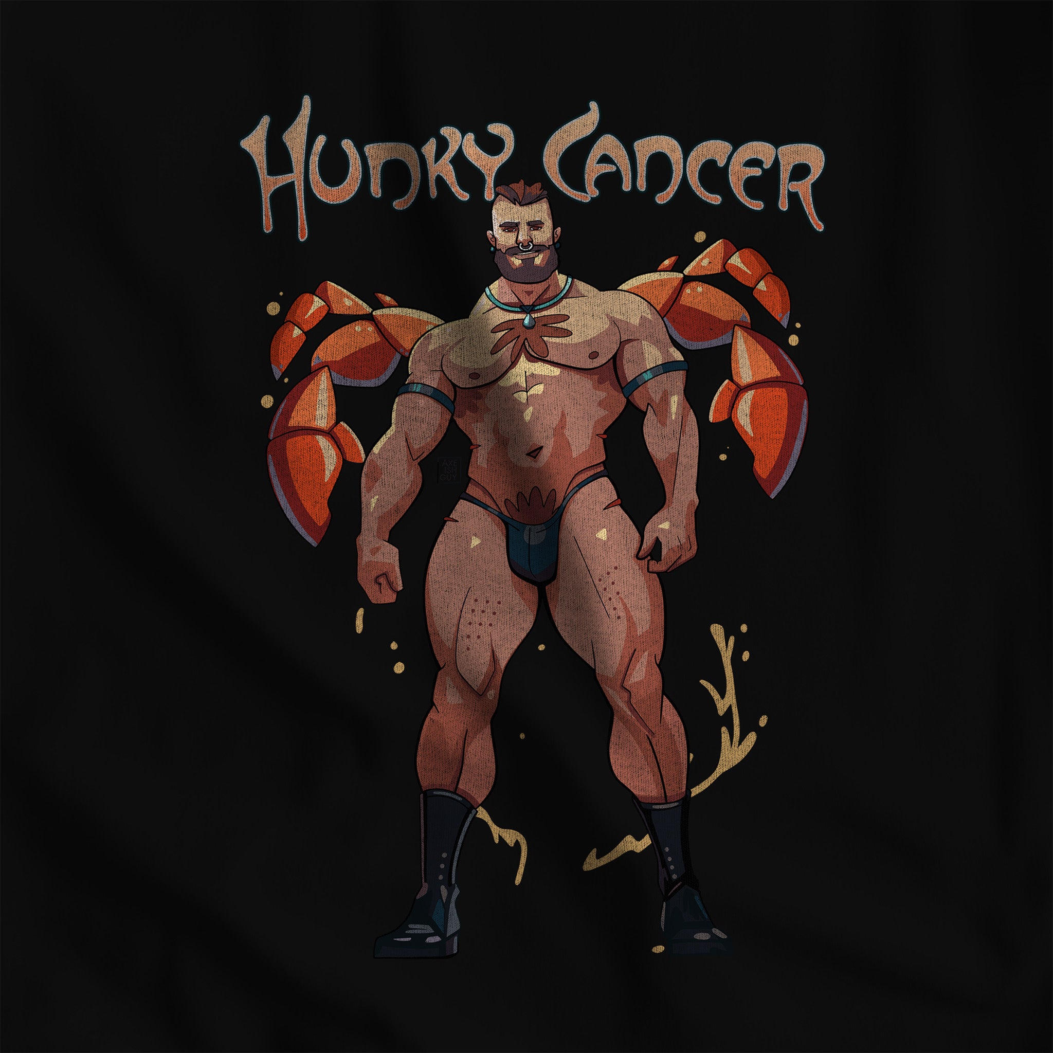 Hunky Cancer Zodiac T-Shirt by Axeish Guy - Hunky Tops #color_Black
