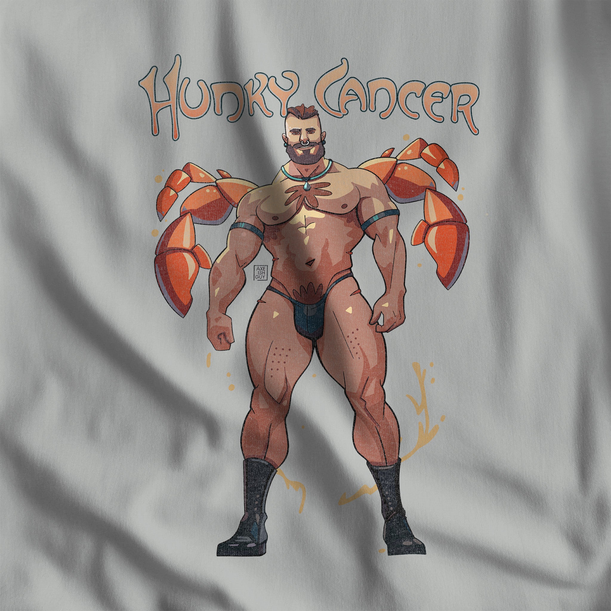 Hunky Cancer Zodiac T-Shirt by Axeish Guy - Hunky Tops #color_Silver