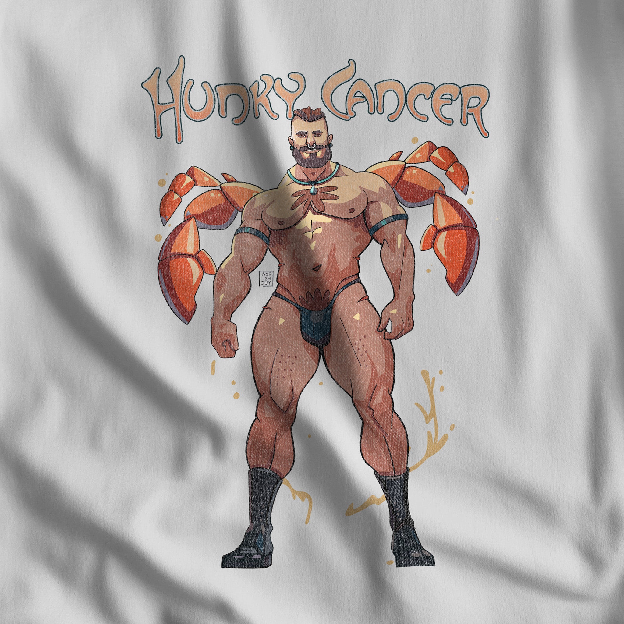 Hunky Cancer Zodiac T-Shirt by Axeish Guy - Hunky Tops #color_White