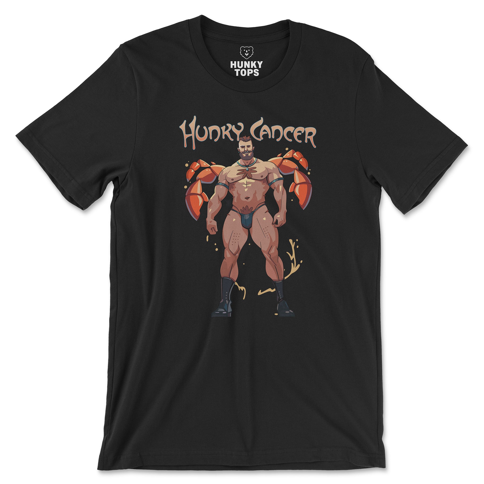 Hunky Cancer Zodiac T-Shirt by Axeish Guy - Hunky Tops #color_Black