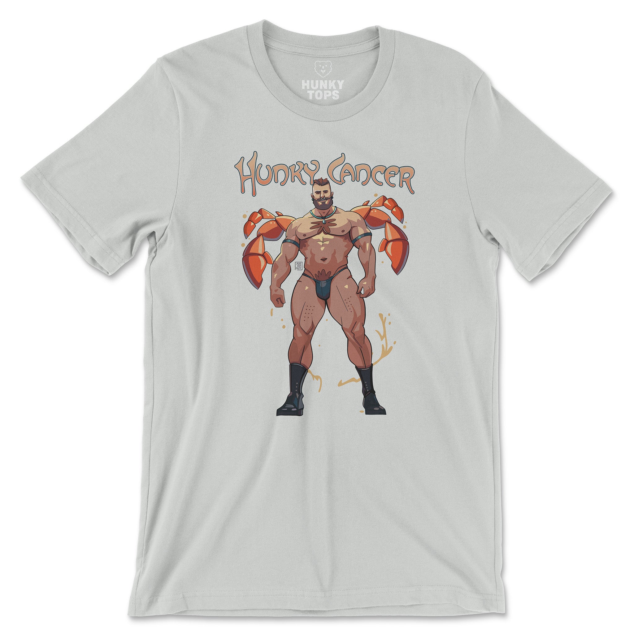 Hunky Cancer Zodiac T-Shirt by Axeish Guy - Hunky Tops #color_Silver