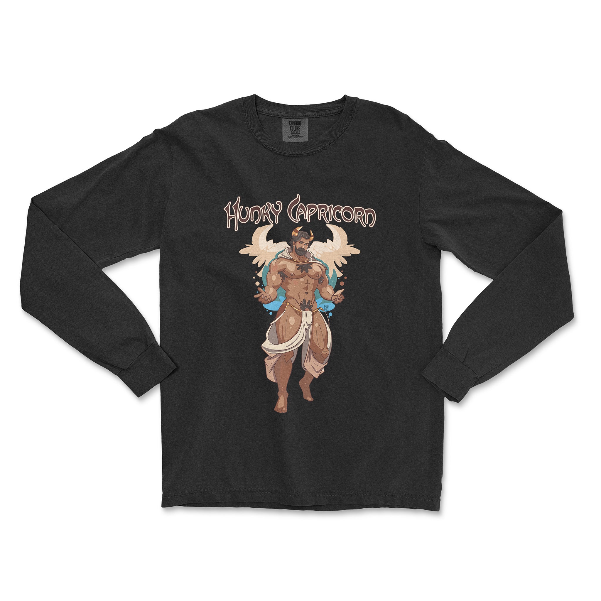 Hunky Capricorn Long-Sleeve T-Shirt by Axeish Guy - Hunky Tops #color_Black