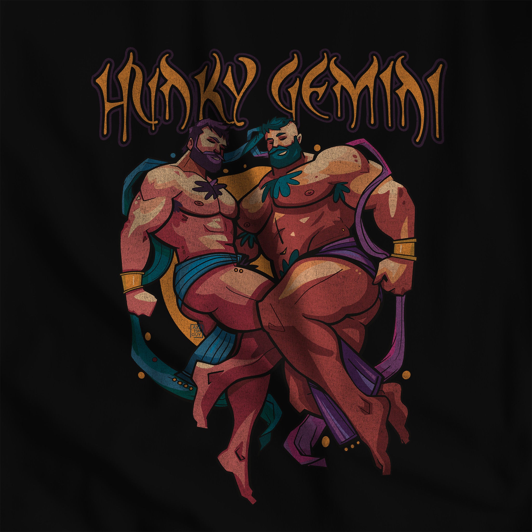 Hunky Gemini Zodiac T-Shirt by Axeish Guy - Hunky Tops #color_Black