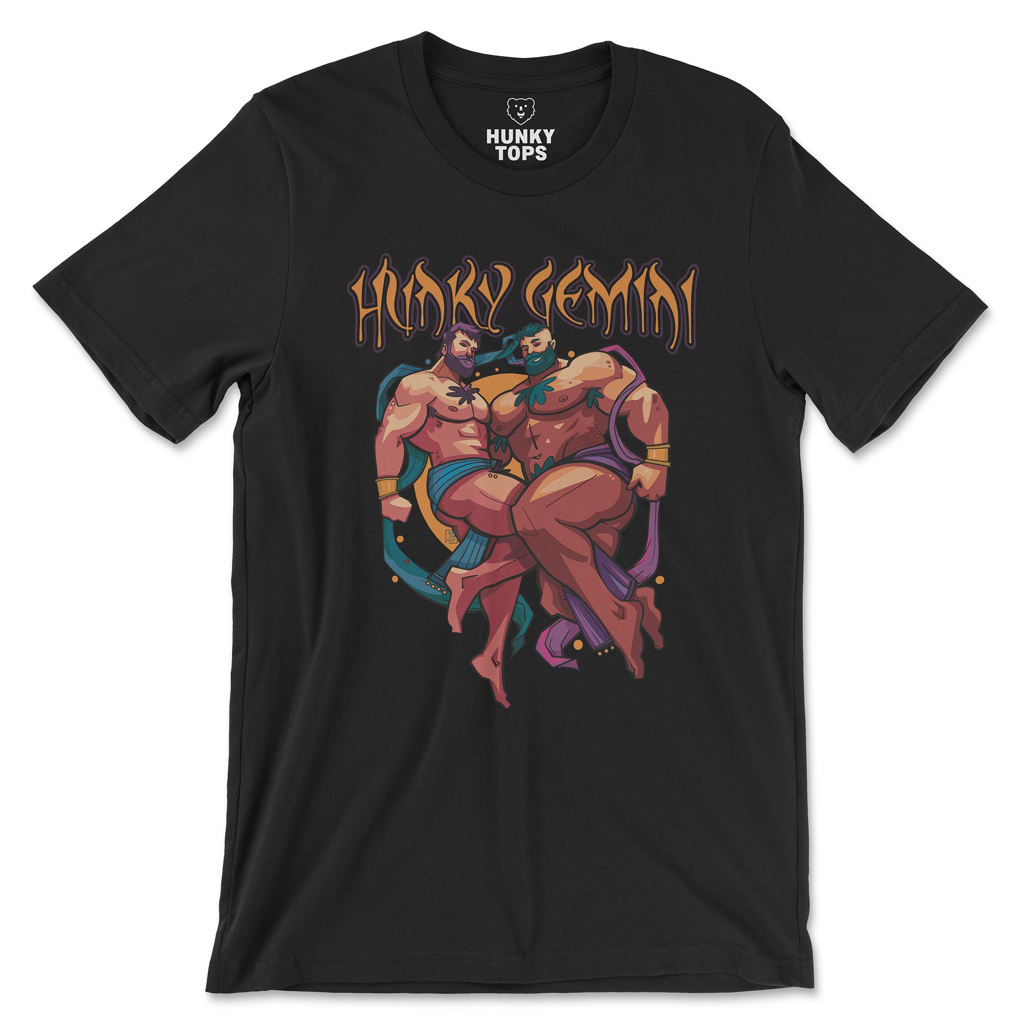 Hunky Gemini Zodiac T-Shirt by Axeish Guy - Hunky Tops #color_Black
