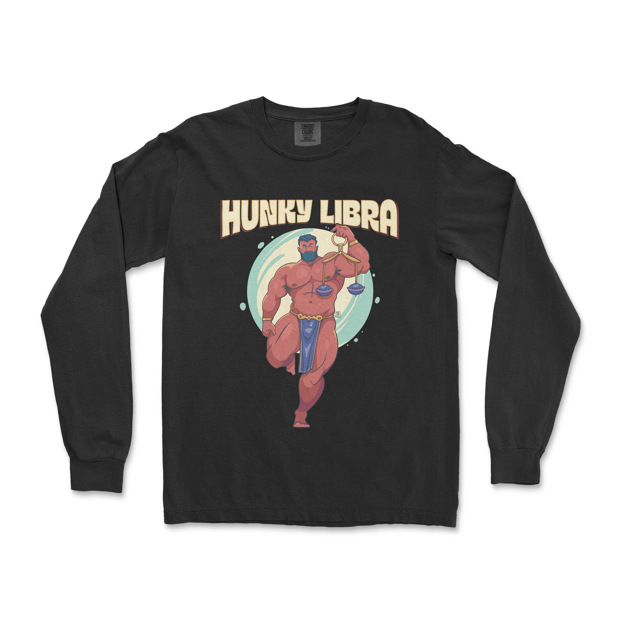 Hunky Libra Zodiac Long-Sleeve T-Shirt by Axeish Guy - Hunky Tops #color_Black