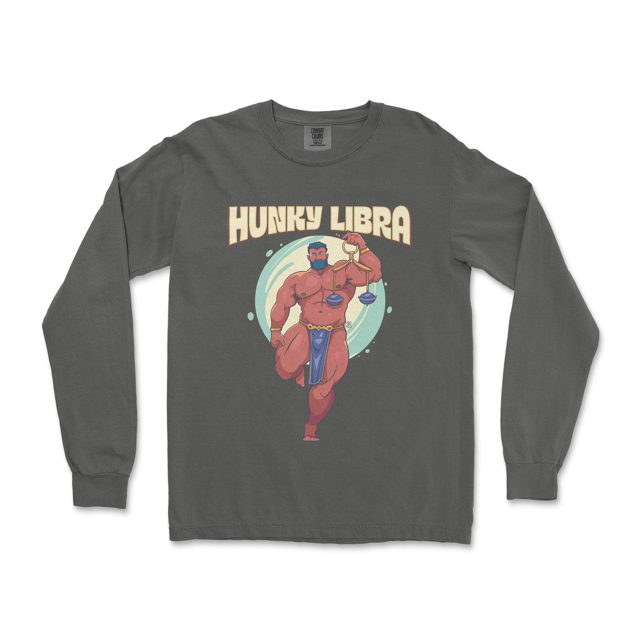 Hunky Libra Zodiac Long-Sleeve T-Shirt by Axeish Guy - Hunky Tops #color_Pepper