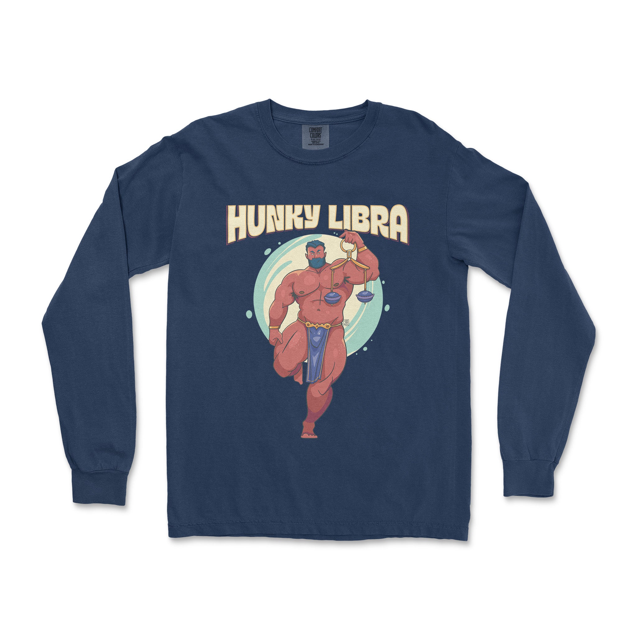 Hunky Libra Zodiac Long-Sleeve T-Shirt by Axeish Guy - Hunky Tops #color_True Navy