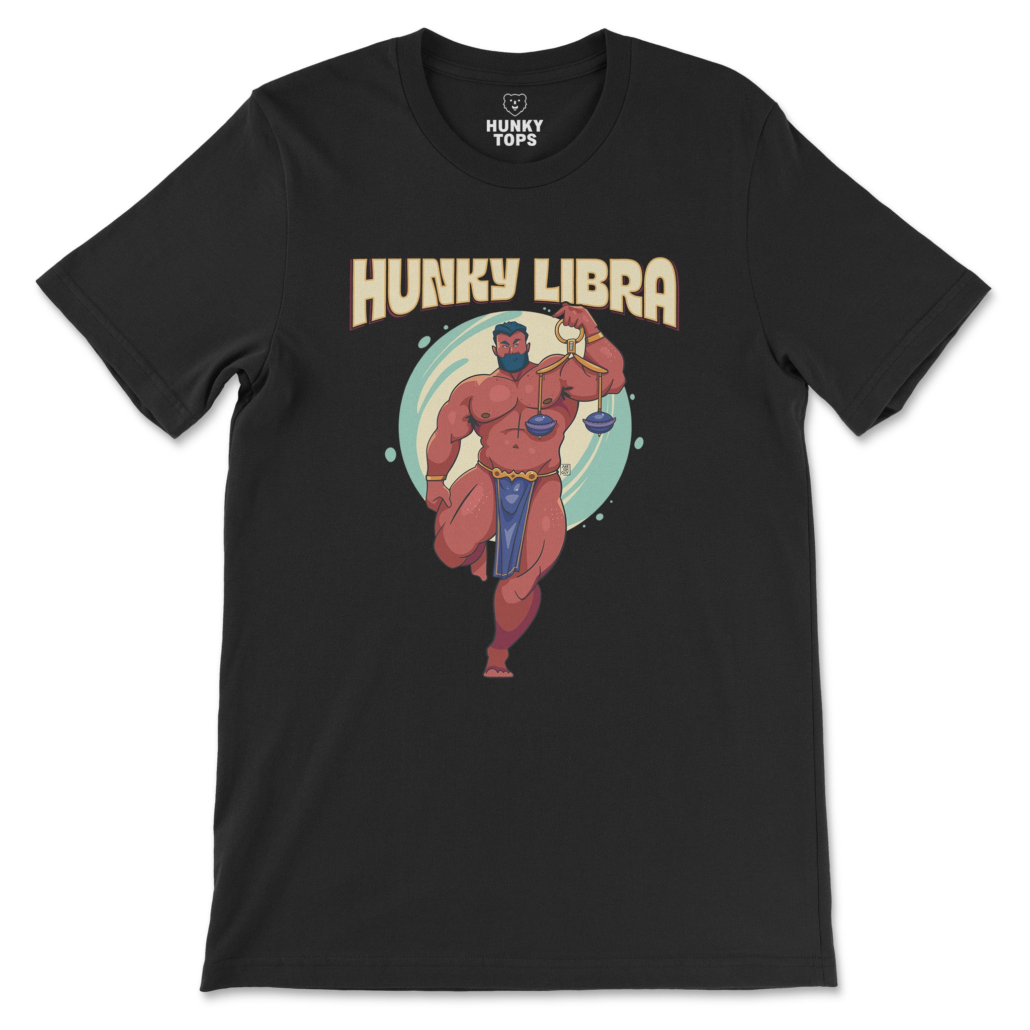 Hunky Libra Zodiac T-Shirt by Axeish Guy - Hunky Tops #color_Black