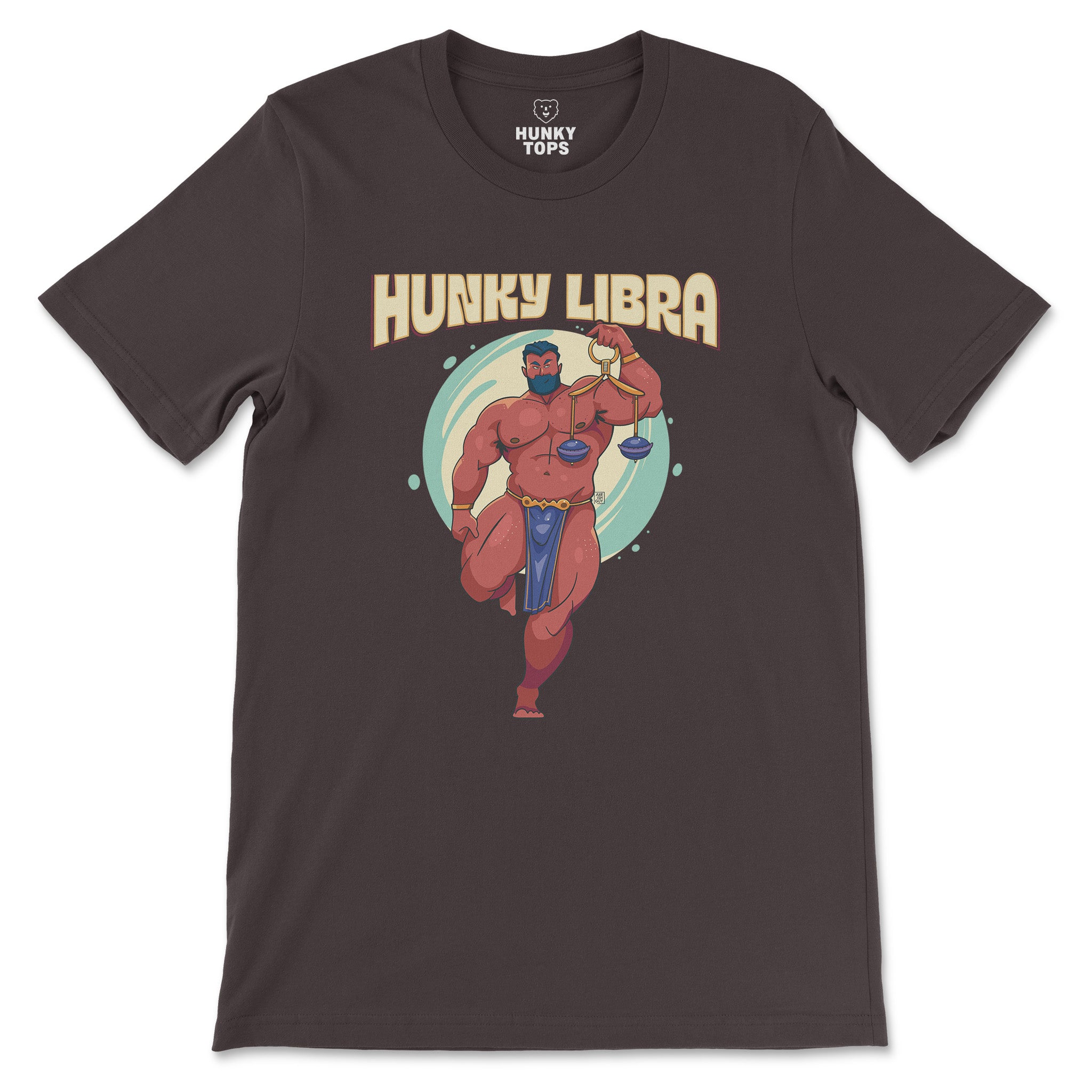 Hunky Libra Zodiac T-Shirt by Axeish Guy - Hunky Tops #color_Brown