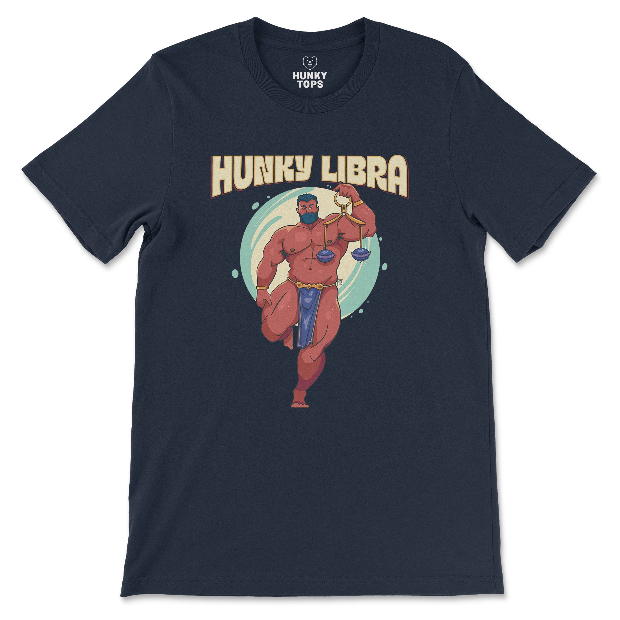 Hunky Libra Zodiac T-Shirt by Axeish Guy - Hunky Tops #color_Navy