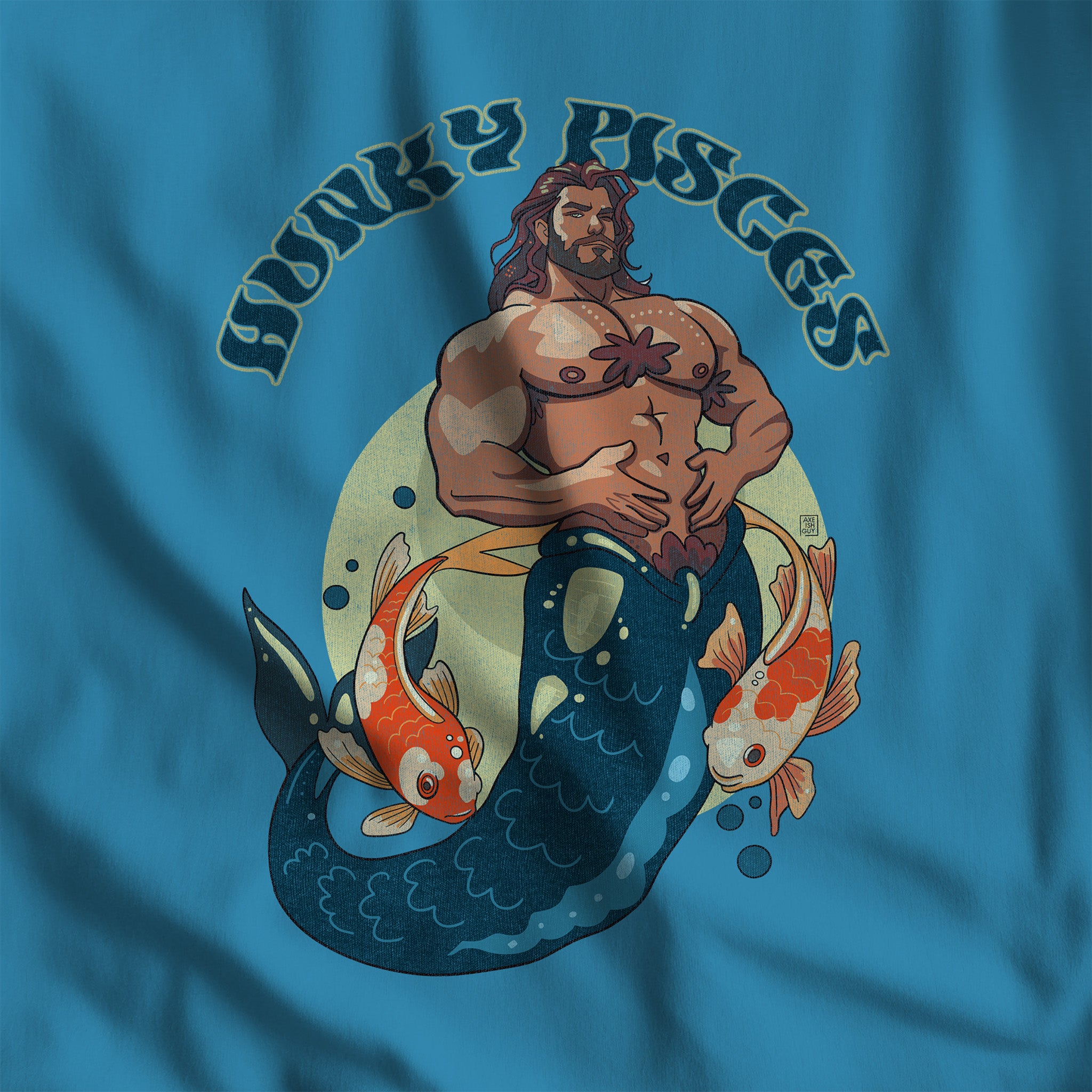 HUNKY PISCES ZODIAC T-SHIRT BY AXEISH GUY - Hunky Tops #color_Aqua