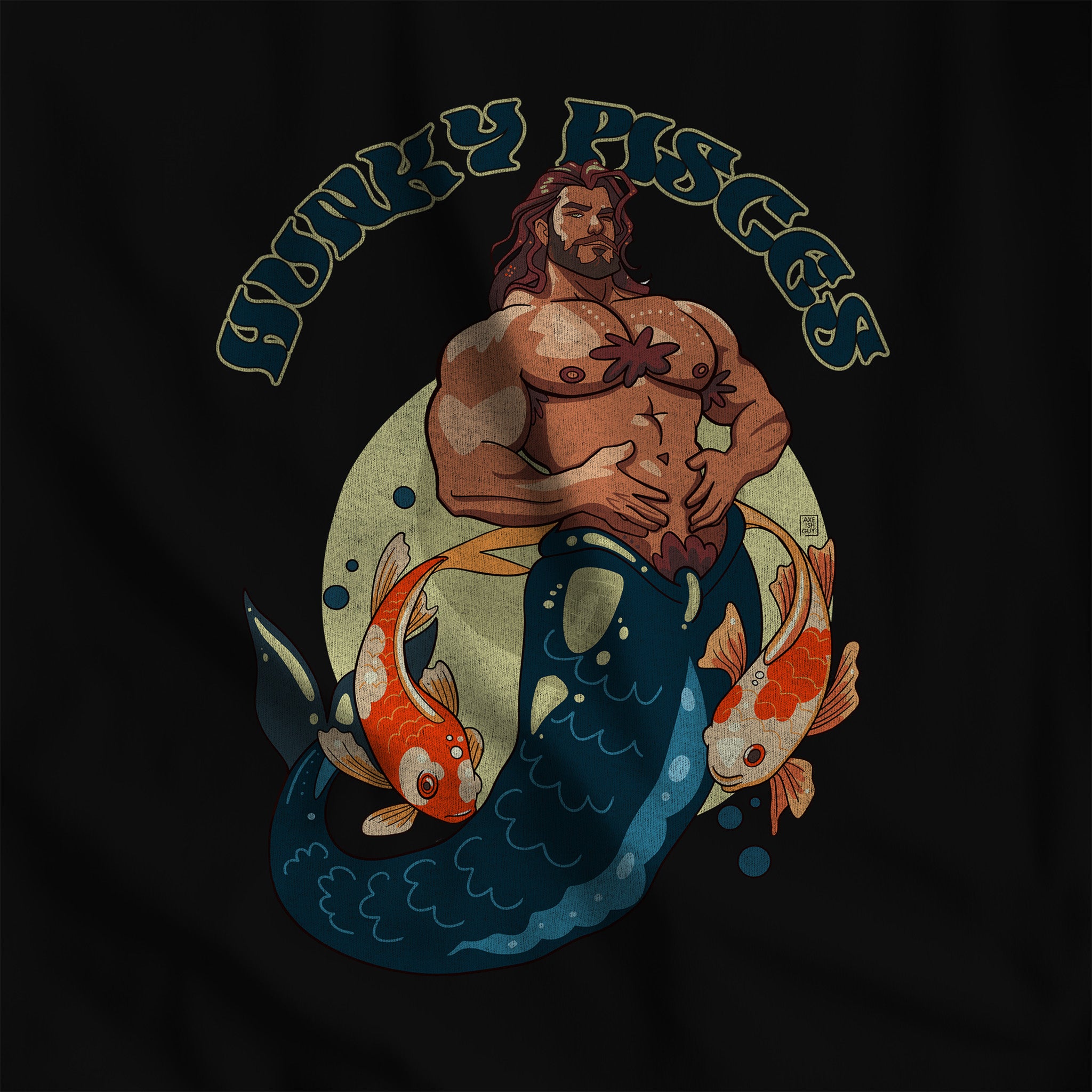 HUNKY PISCES ZODIAC T-SHIRT BY AXEISH GUY - Hunky Tops #color_Black