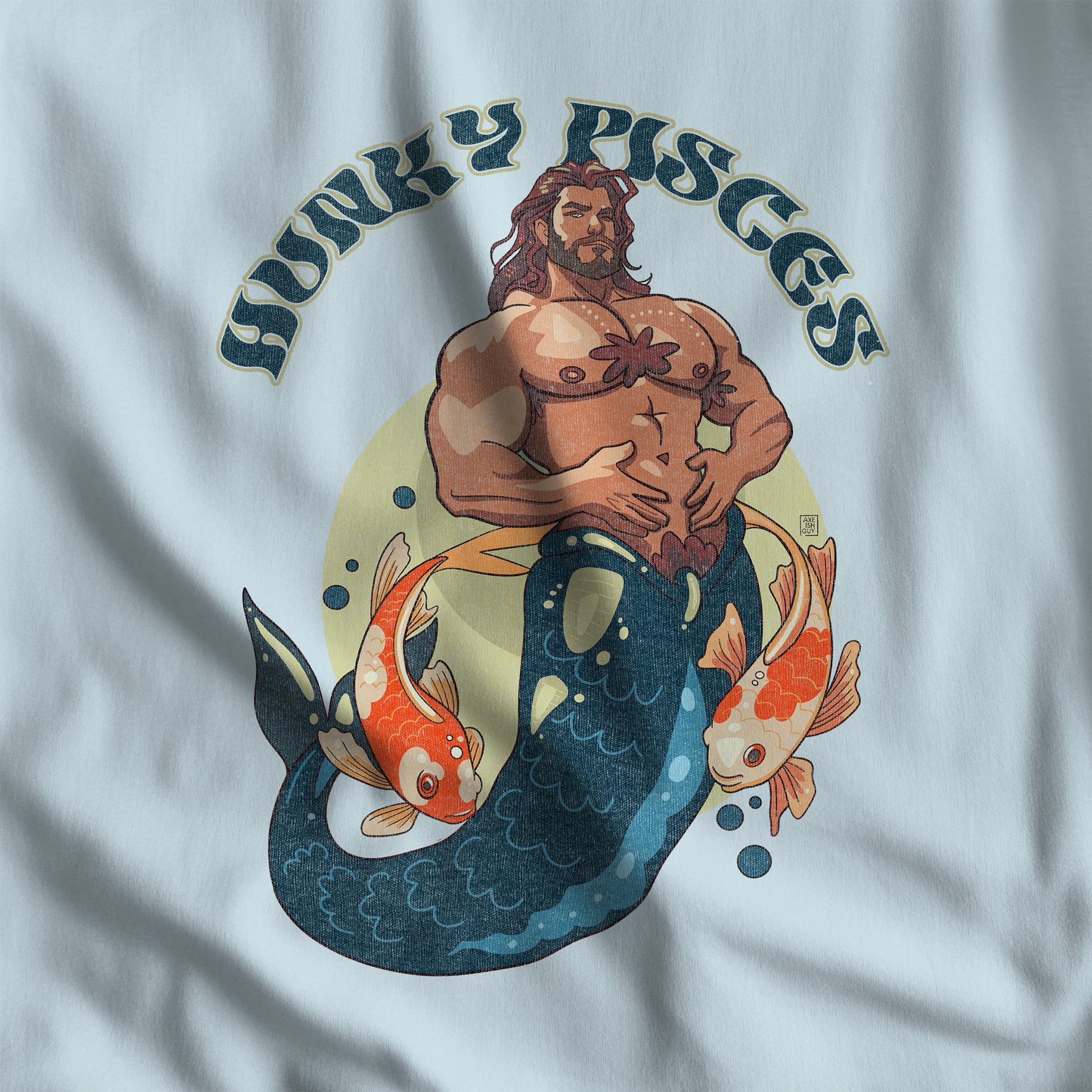 HUNKY PISCES ZODIAC LONG-SLEEVE T-SHIRT BY AXEISH GUY - Hunky Tops #color_Chambray