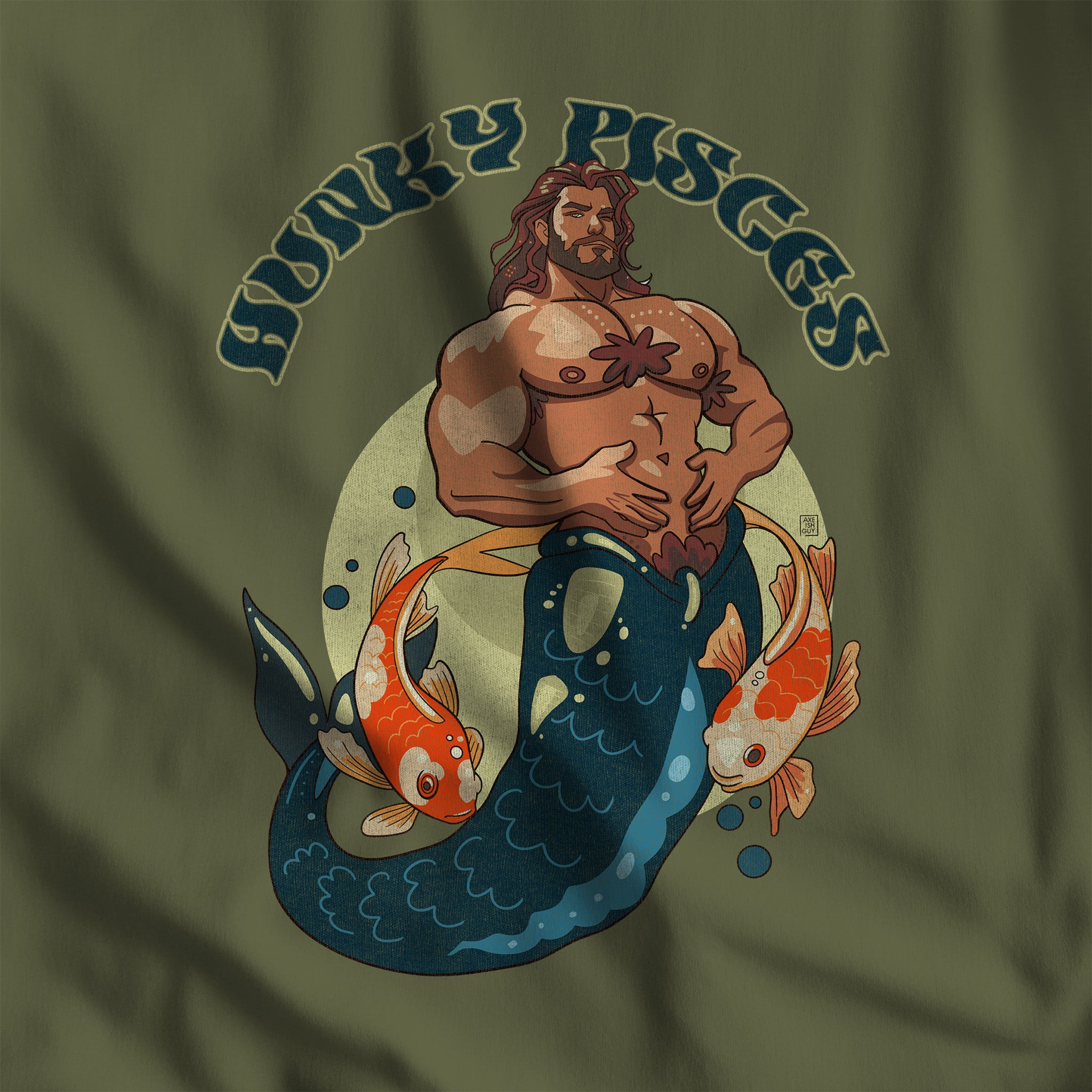 HUNKY PISCES ZODIAC LONG-SLEEVE T-SHIRT BY AXEISH GUY - Hunky Tops #color_Hemp