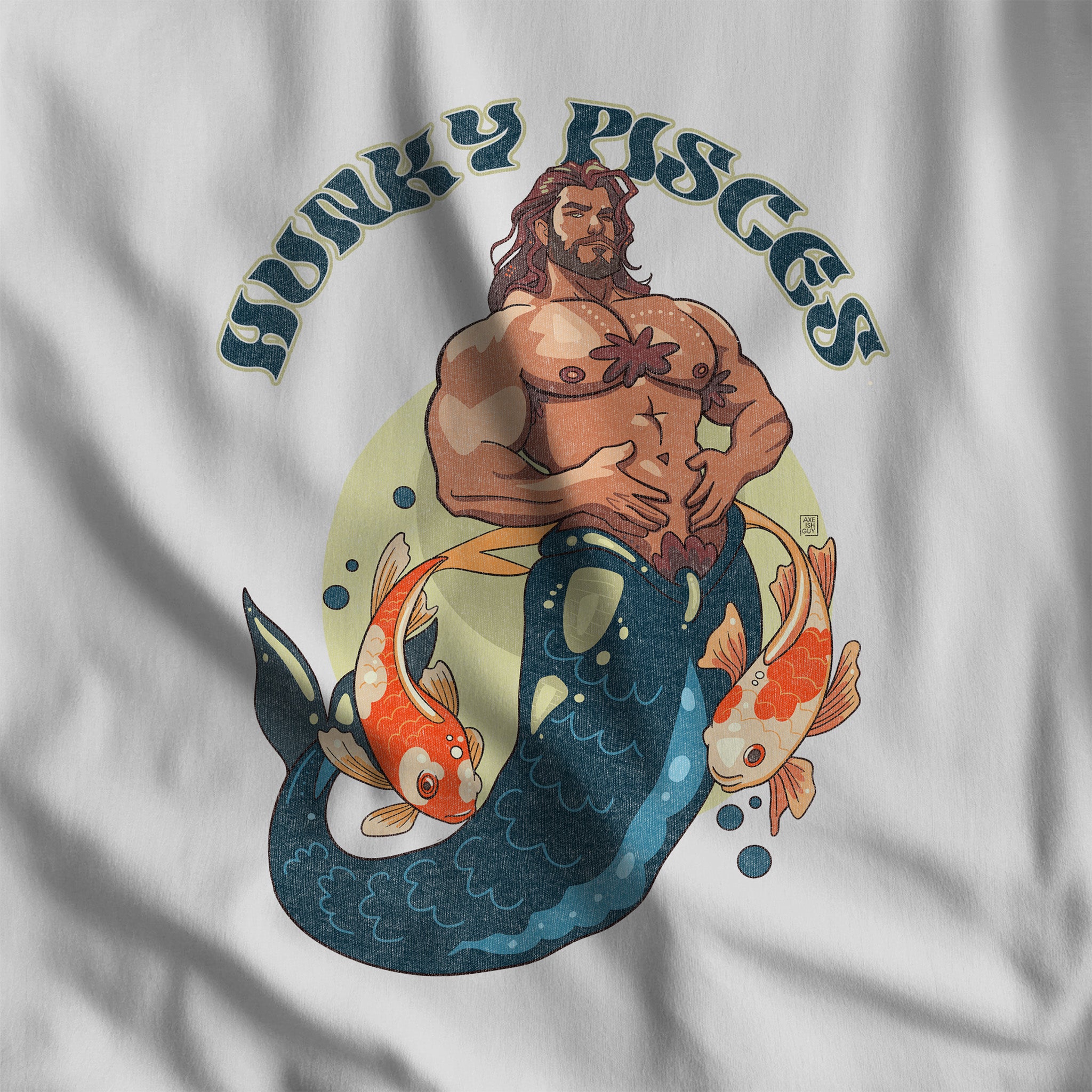 HUNKY PISCES ZODIAC T-SHIRT BY AXEISH GUY - Hunky Tops #color_White