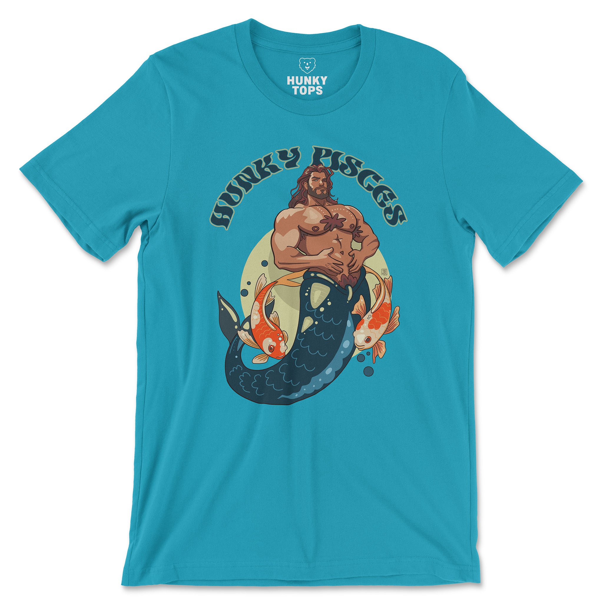 HUNKY PISCES ZODIAC T-SHIRT BY AXEISH GUY - Hunky Tops #color_Aqua