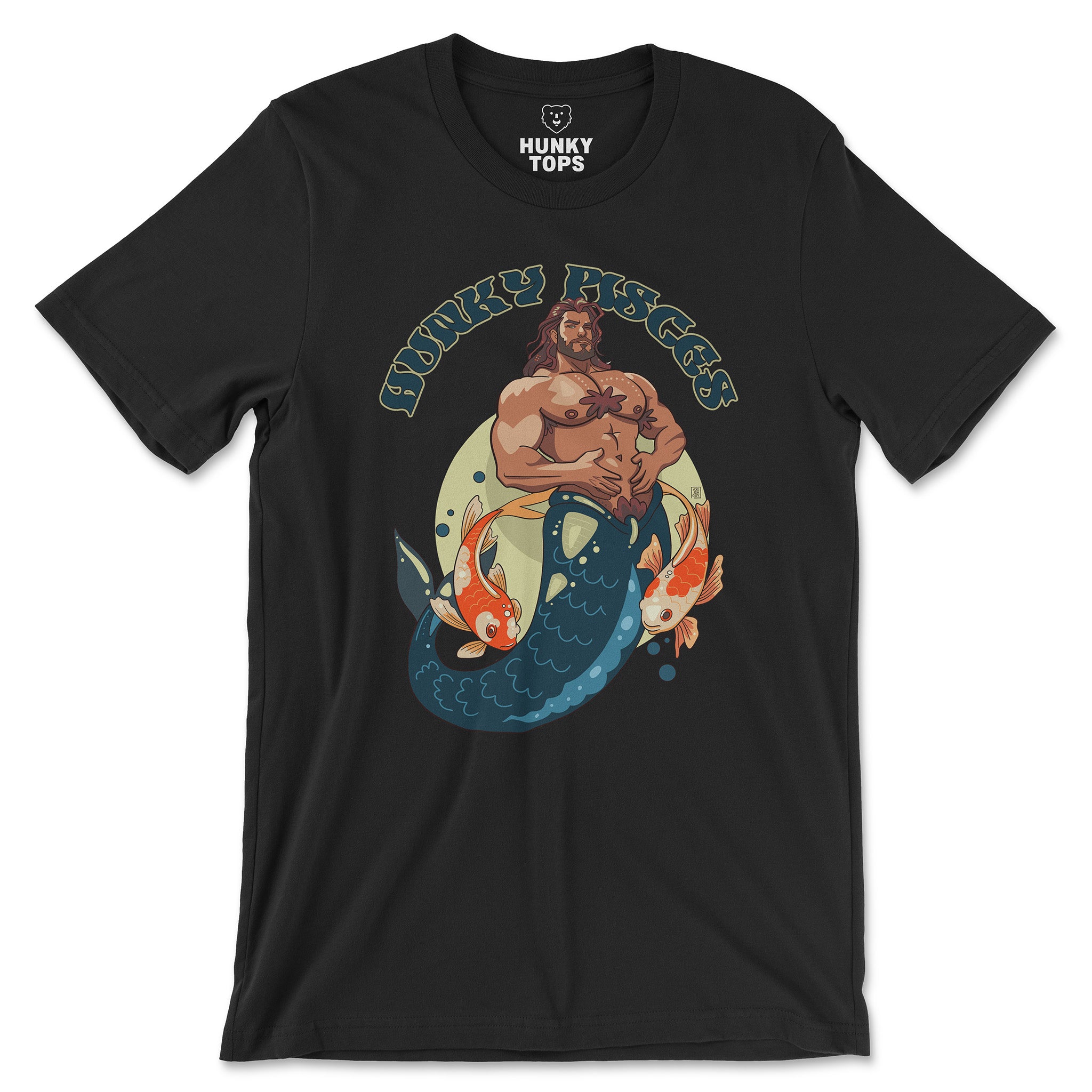 HUNKY PISCES ZODIAC T-SHIRT BY AXEISH GUY - Hunky Tops #color_Black