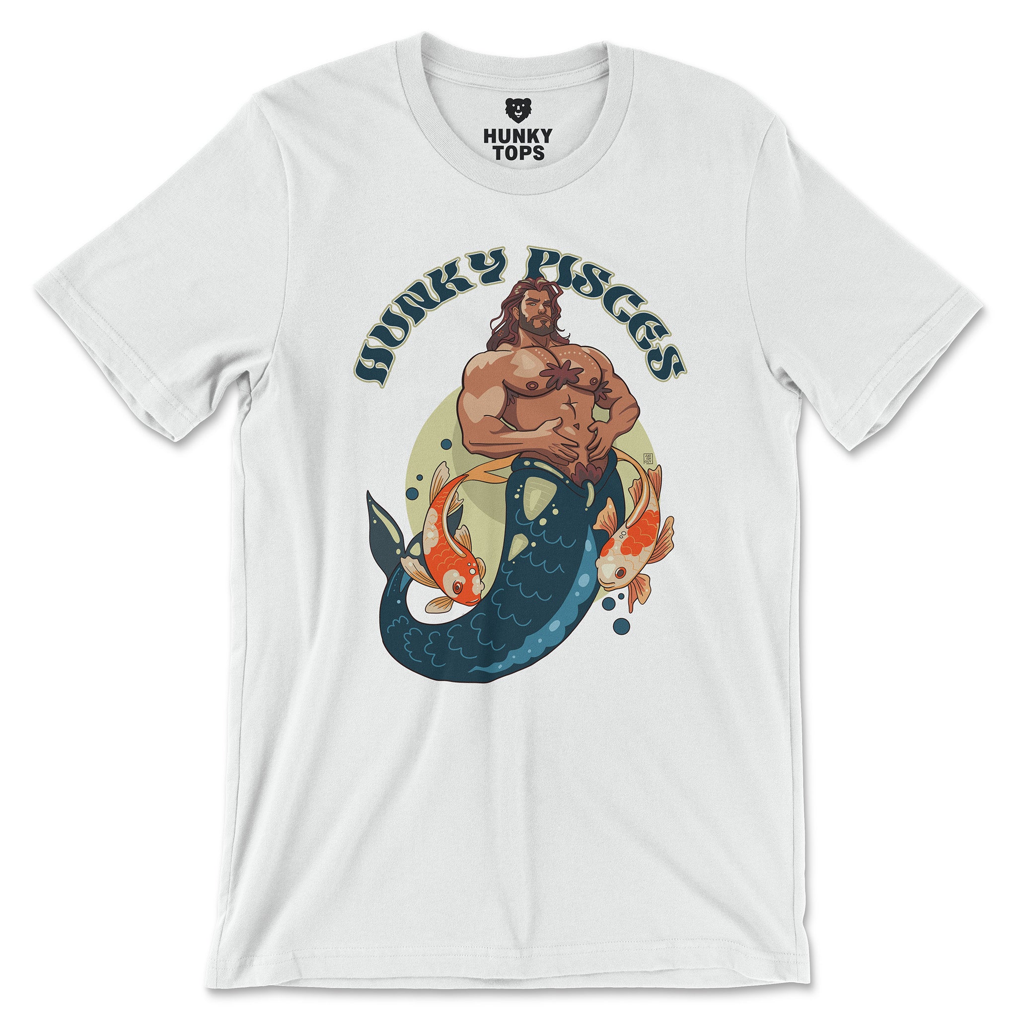 HUNKY PISCES ZODIAC T-SHIRT BY AXEISH GUY - Hunky Tops #color_White