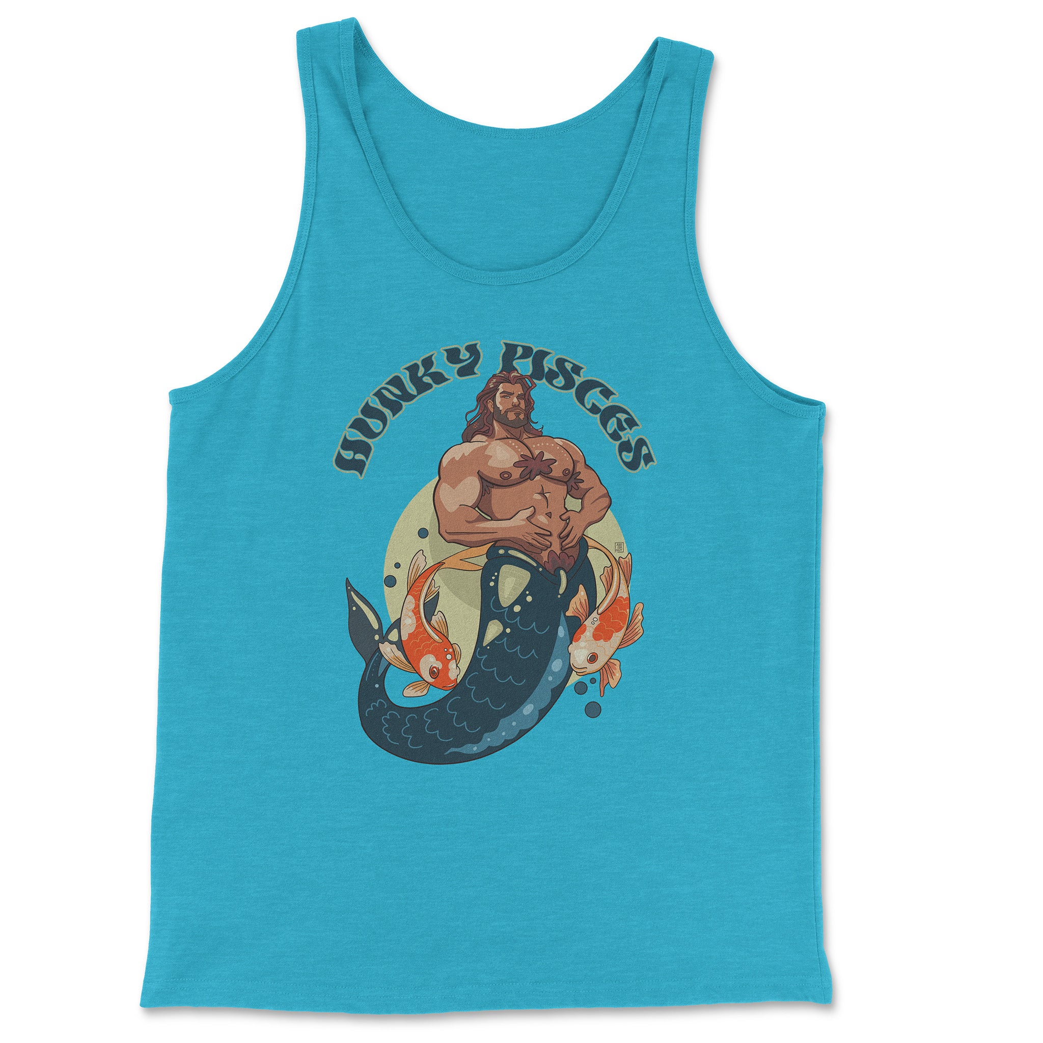 HUNKY PISCES ZODIAC TANK-TOP BY AXEISH GUY - Hunky Tops #color_Aqua TriBlend