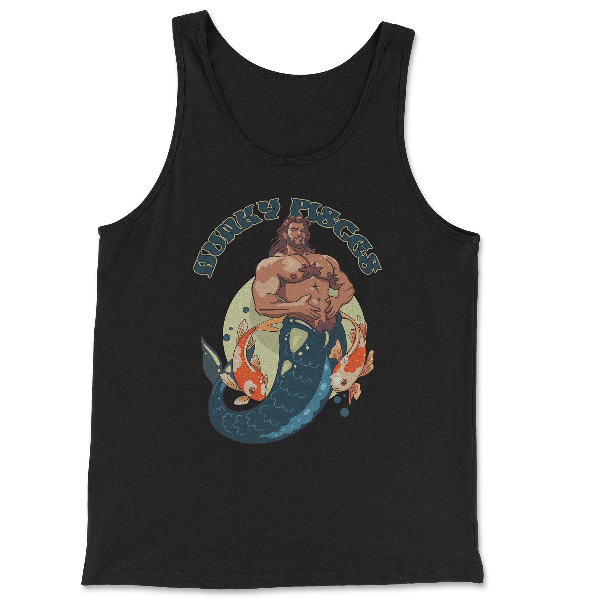 HUNKY PISCES ZODIAC TANK-TOP BY AXEISH GUY - Hunky Tops #color_Black