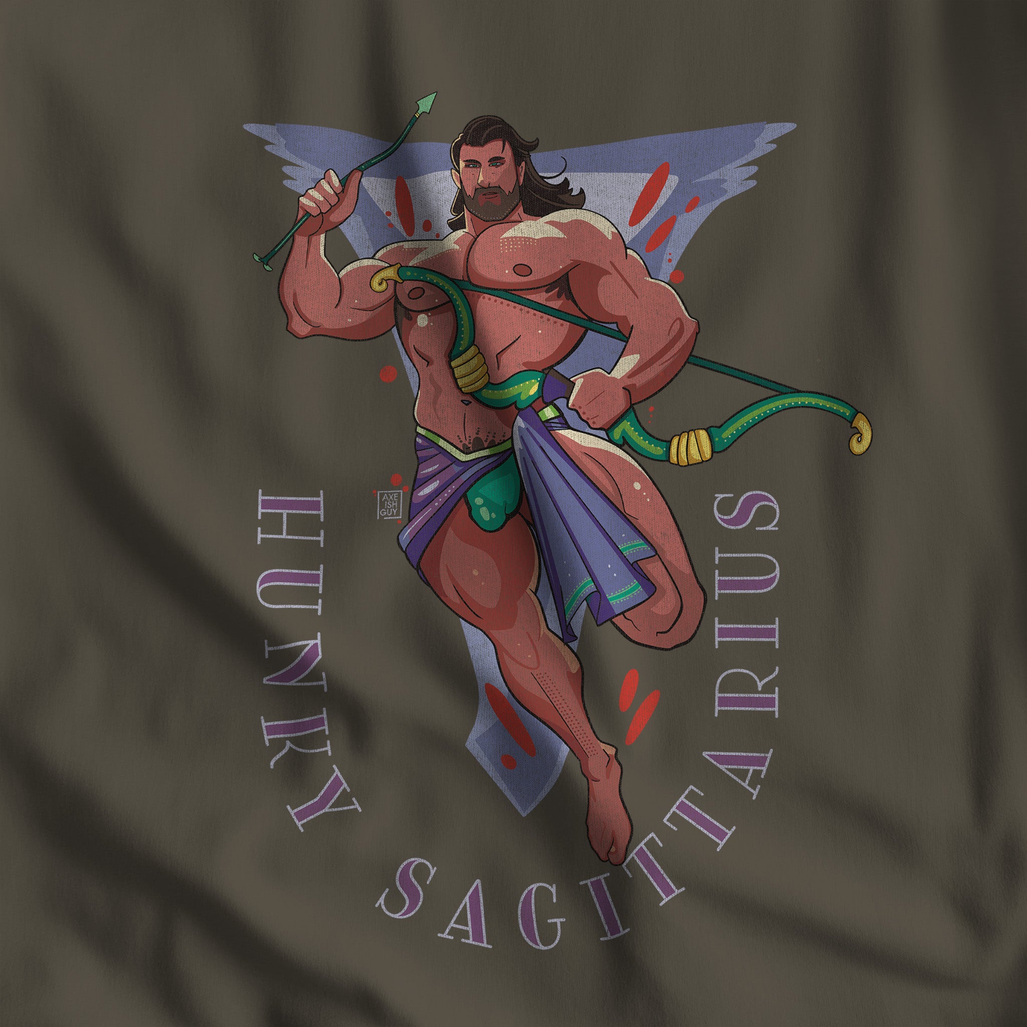 HUNKY SAGITTARIUS ZODIAC T-SHIRT BY AXEISH GUY - Hunky Tops #color_Army