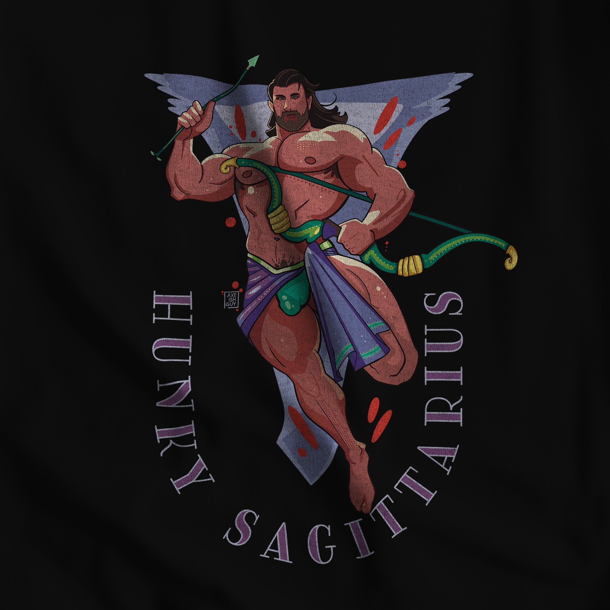 HUNKY SAGITTARIUS ZODIAC T-SHIRT BY AXEISH GUY - Hunky Tops #color_Black