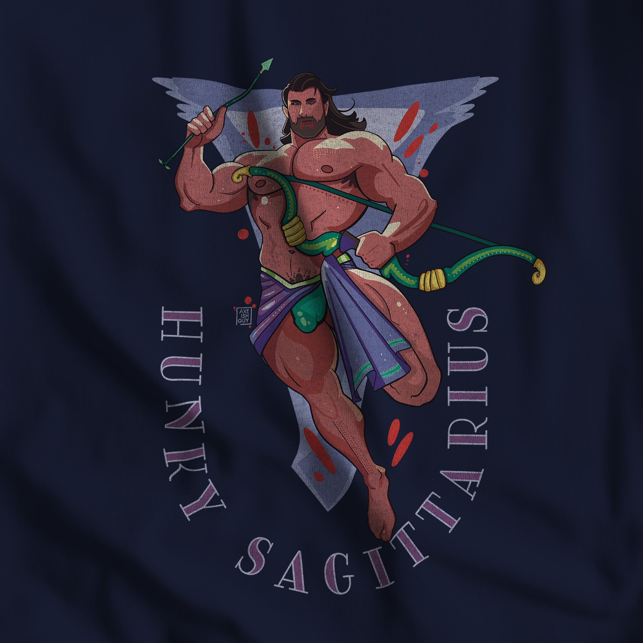 HUNKY SAGITTARIUS ZODIAC T-SHIRT BY AXEISH GUY - Hunky Tops #color_Navy