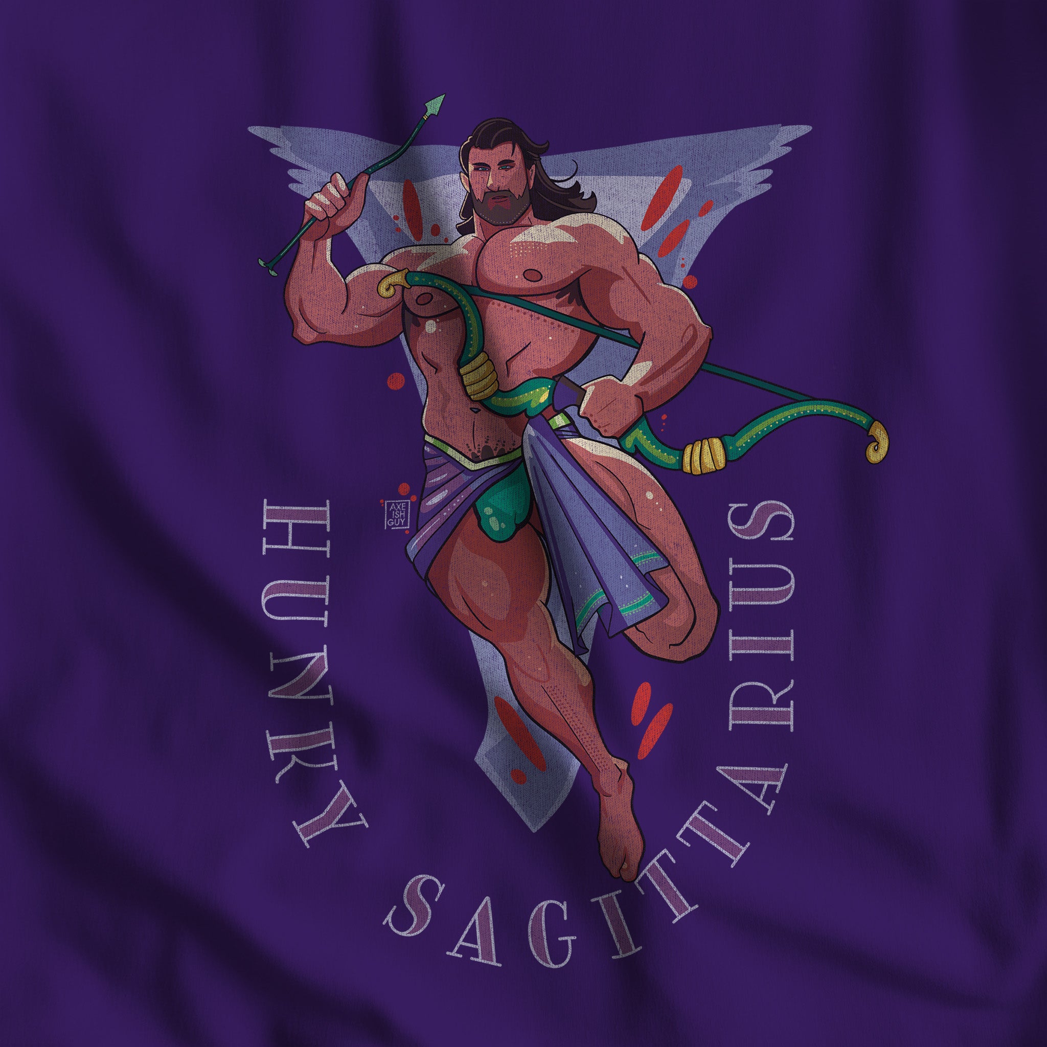 HUNKY SAGITTARIUS ZODIAC T-SHIRT BY AXEISH GUY - Hunky Tops #color_Team Purple