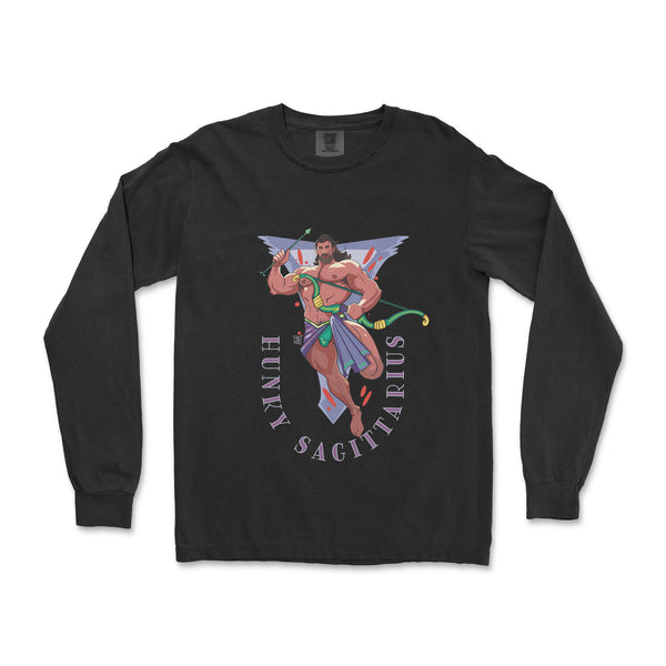 Hunky Sagittarius Zodiac Long-Sleeve T-Shirt by Axeish Guy