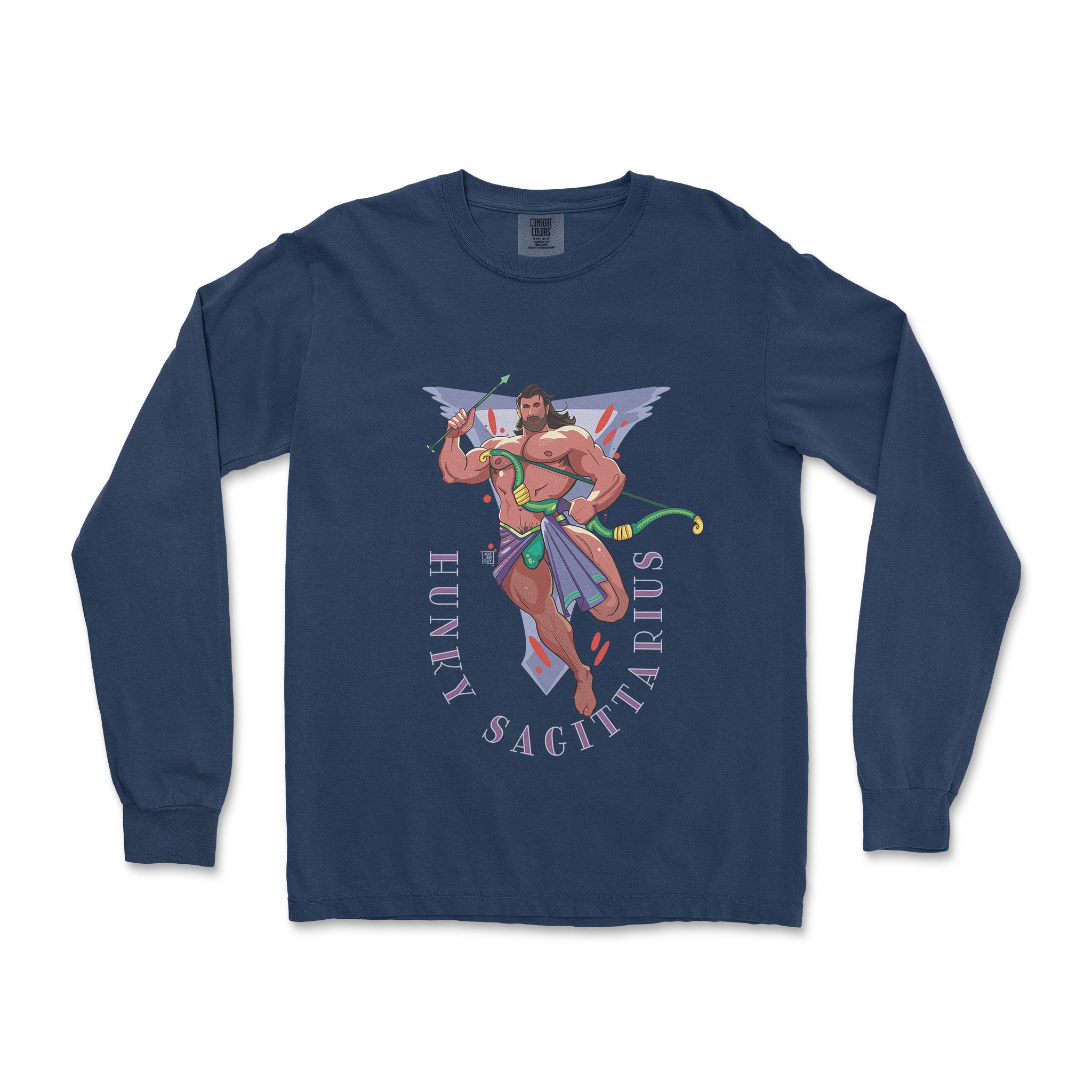 Hunky Sagittarius Zodiac Long-Sleeve T-Shirt by Axeish Guy - Hunky Tops #color_True Navy