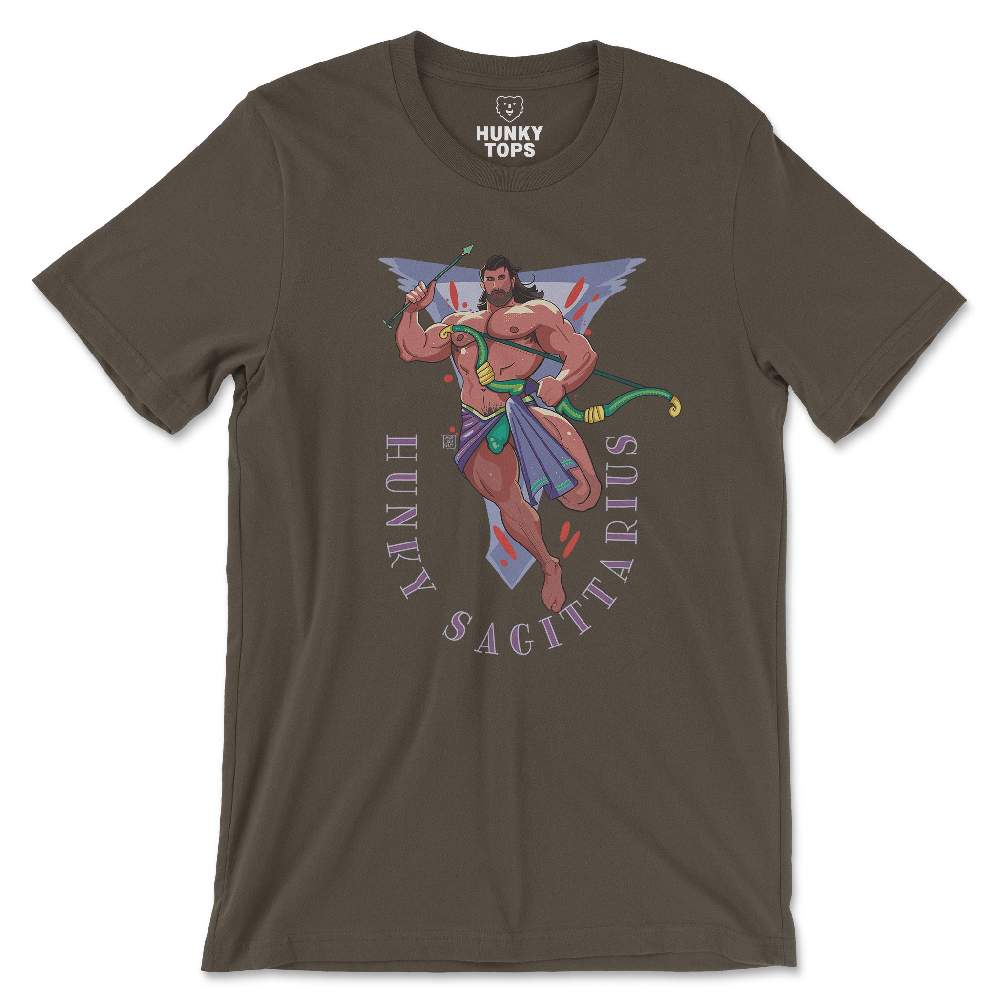 HUNKY SAGITTARIUS ZODIAC T-SHIRT BY AXEISH GUY - Hunky Tops #color_Army