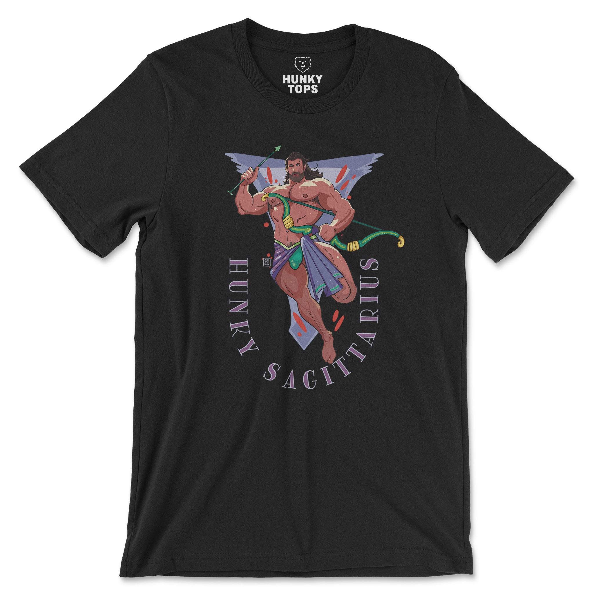 HUNKY SAGITTARIUS ZODIAC T-SHIRT BY AXEISH GUY - Hunky Tops #color_Black