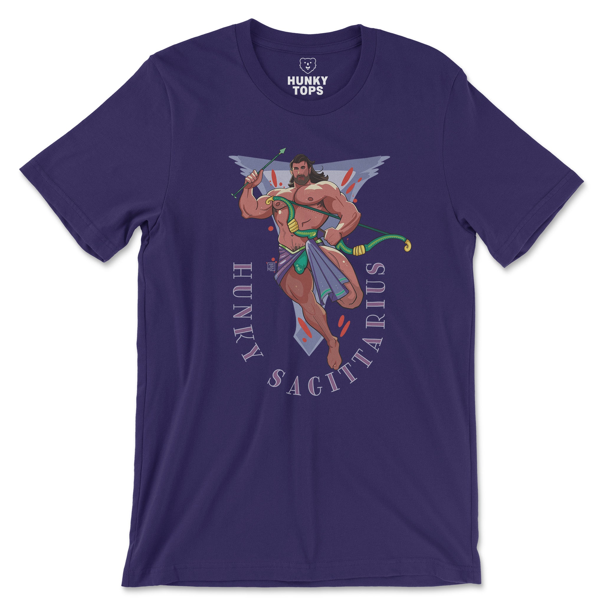 HUNKY SAGITTARIUS ZODIAC T-SHIRT BY AXEISH GUY - Hunky Tops #color_Team Purple