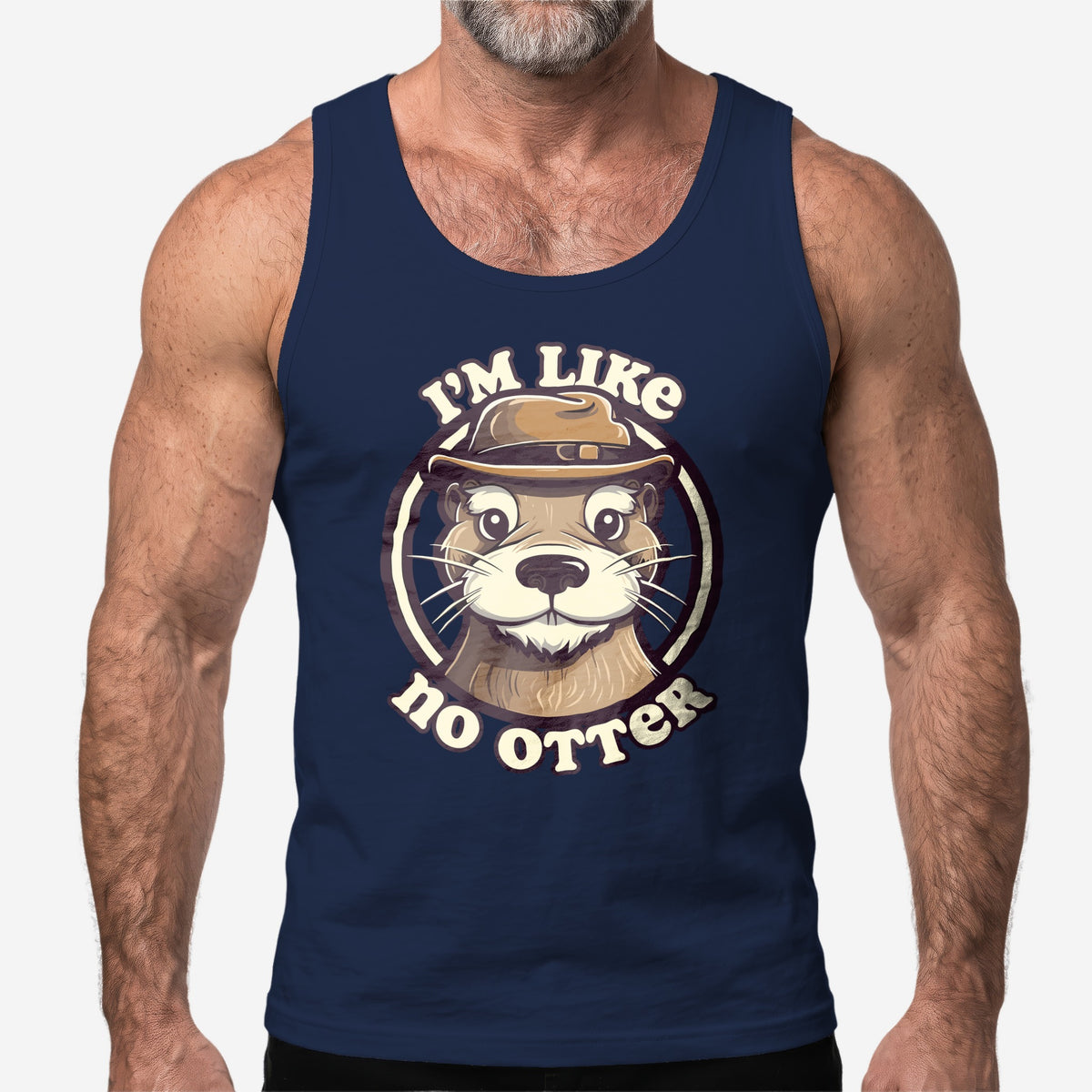 "I'm Like No Otter" Tank Top worn by a model, navy tank top #color_Navy