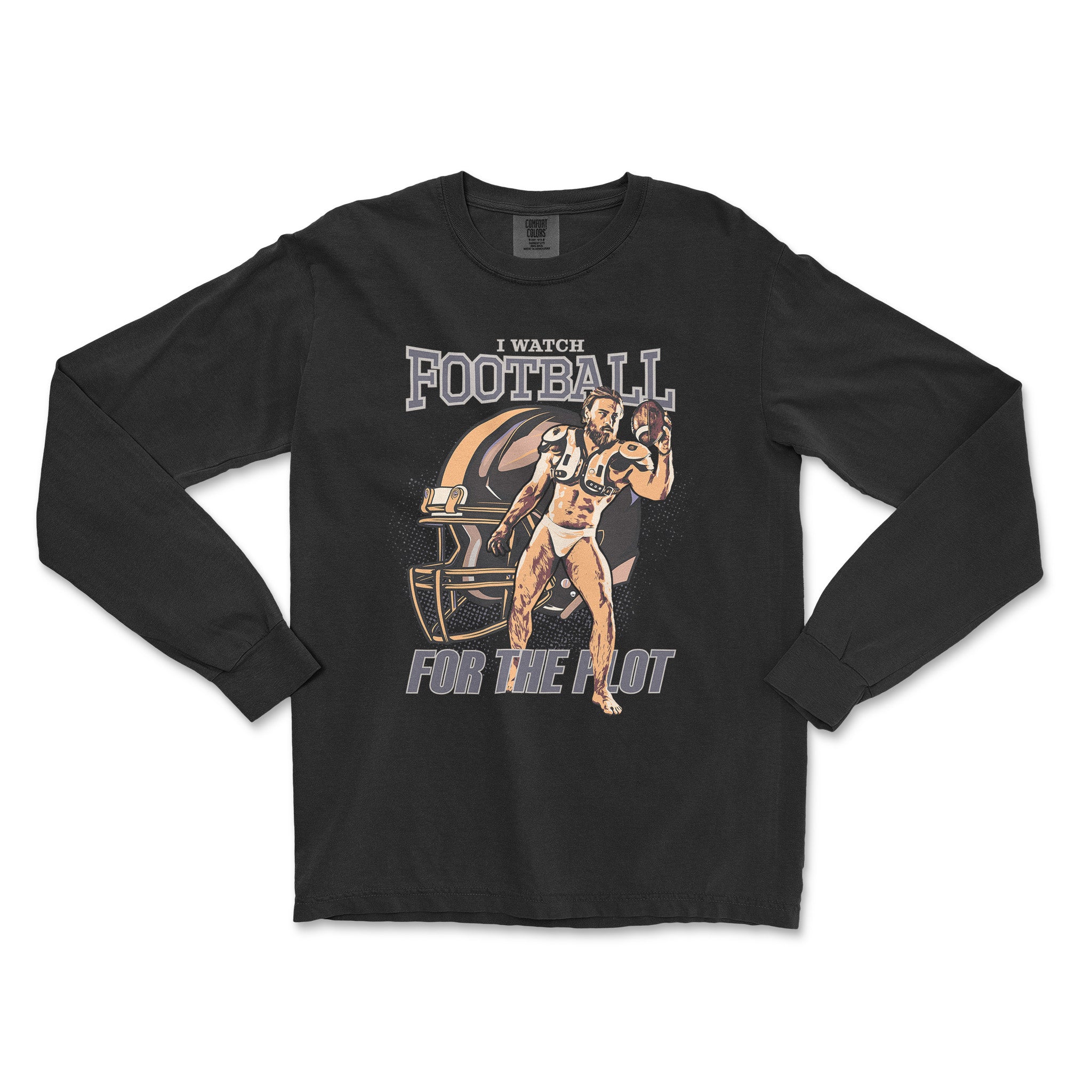 "I Watch Football for the Plot" Long-Sleeve T-Shirt - Hunky Tops #color_Black