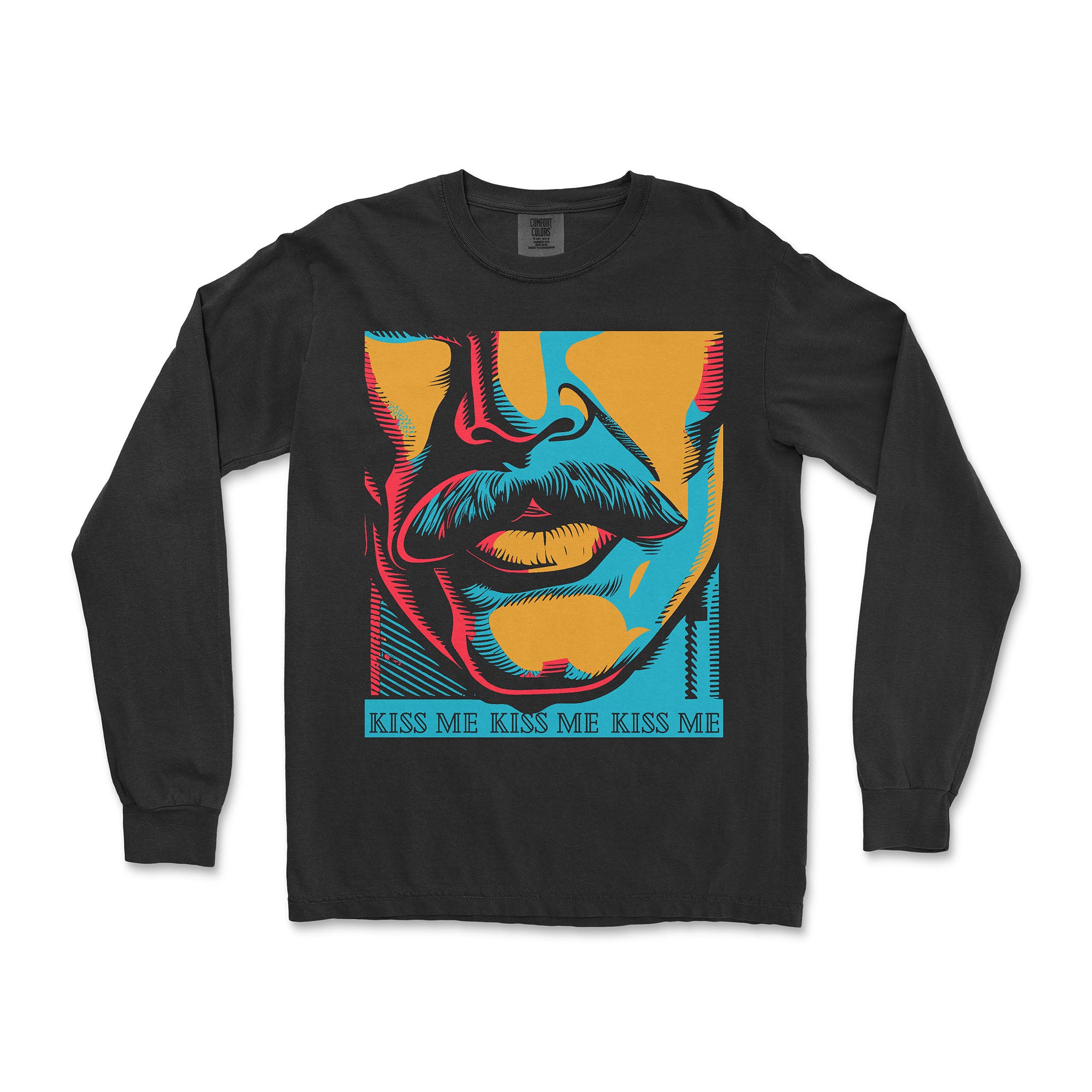 Kiss Me Gay Long-Sleeve T-Shirt - Hunky Tops #color_Black