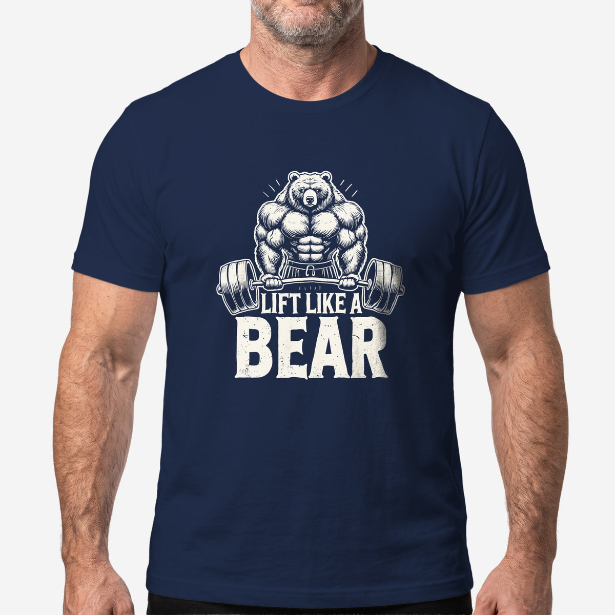 Lift Like a Bear T-Shirt worn by a model, navy t-shirt #color_Navy