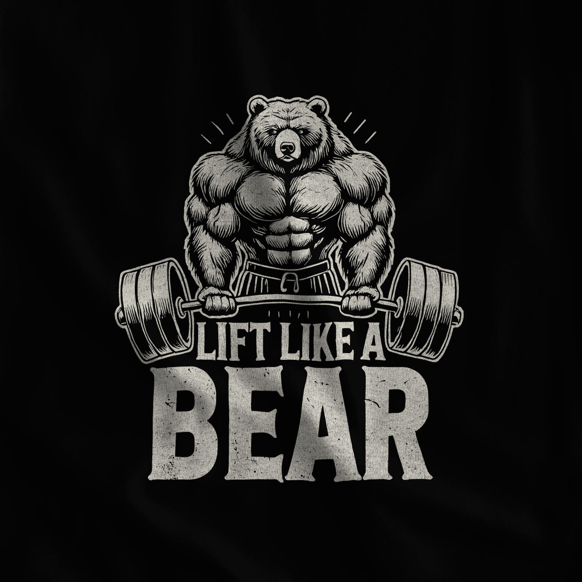 Close-up of the Lift Like a Bear print on black fabric #color_Black