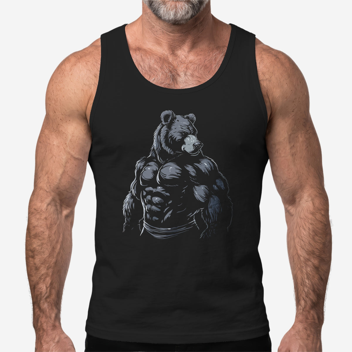 Majestic Bear Tank Top worn by a model, black tank top #color_Black
