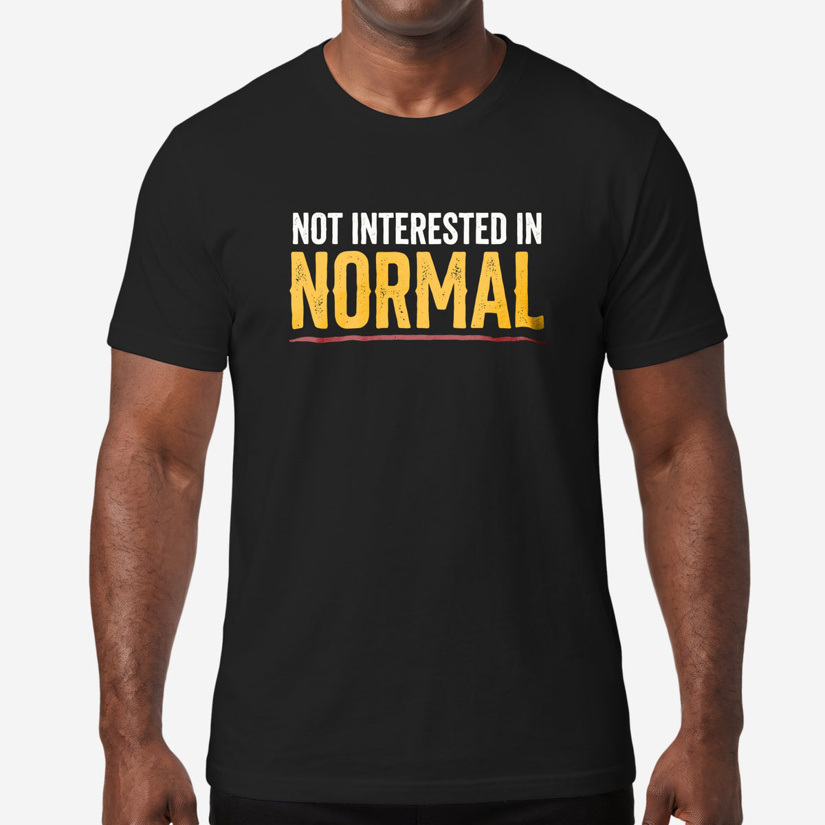 Not Interested in Normal T-Shirt worn by a model, black t-shirt #color_Black