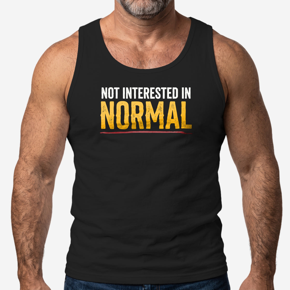 Not Interested in Normal Tank Top worn by a model, black tank top #color_Black