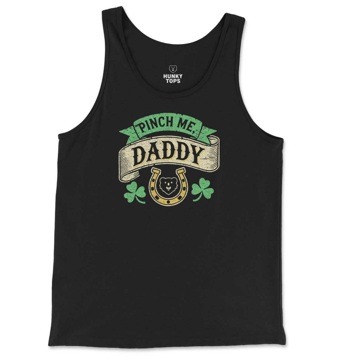Pinch Me, Daddy Tank Top on a black tank top, flat lay #color_Black