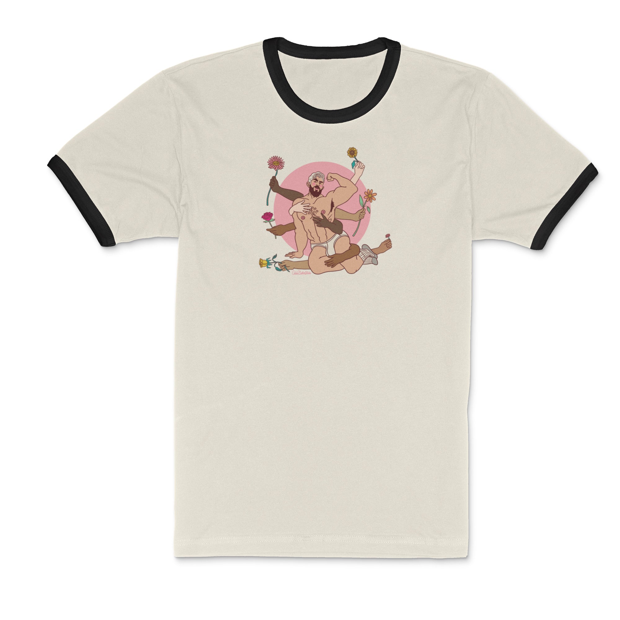 Spring's Embrace Ringer T-Shirt - Hunky Tops #color_Natural/Black