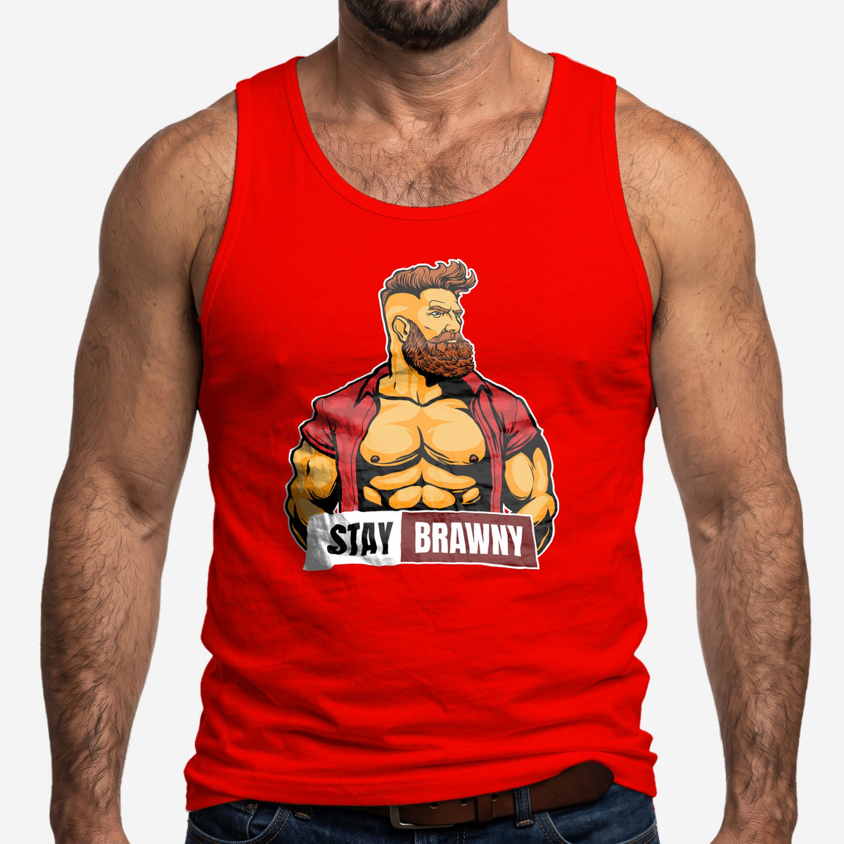 Stay Brawny Tank Top - Hunky Tops #color_Red