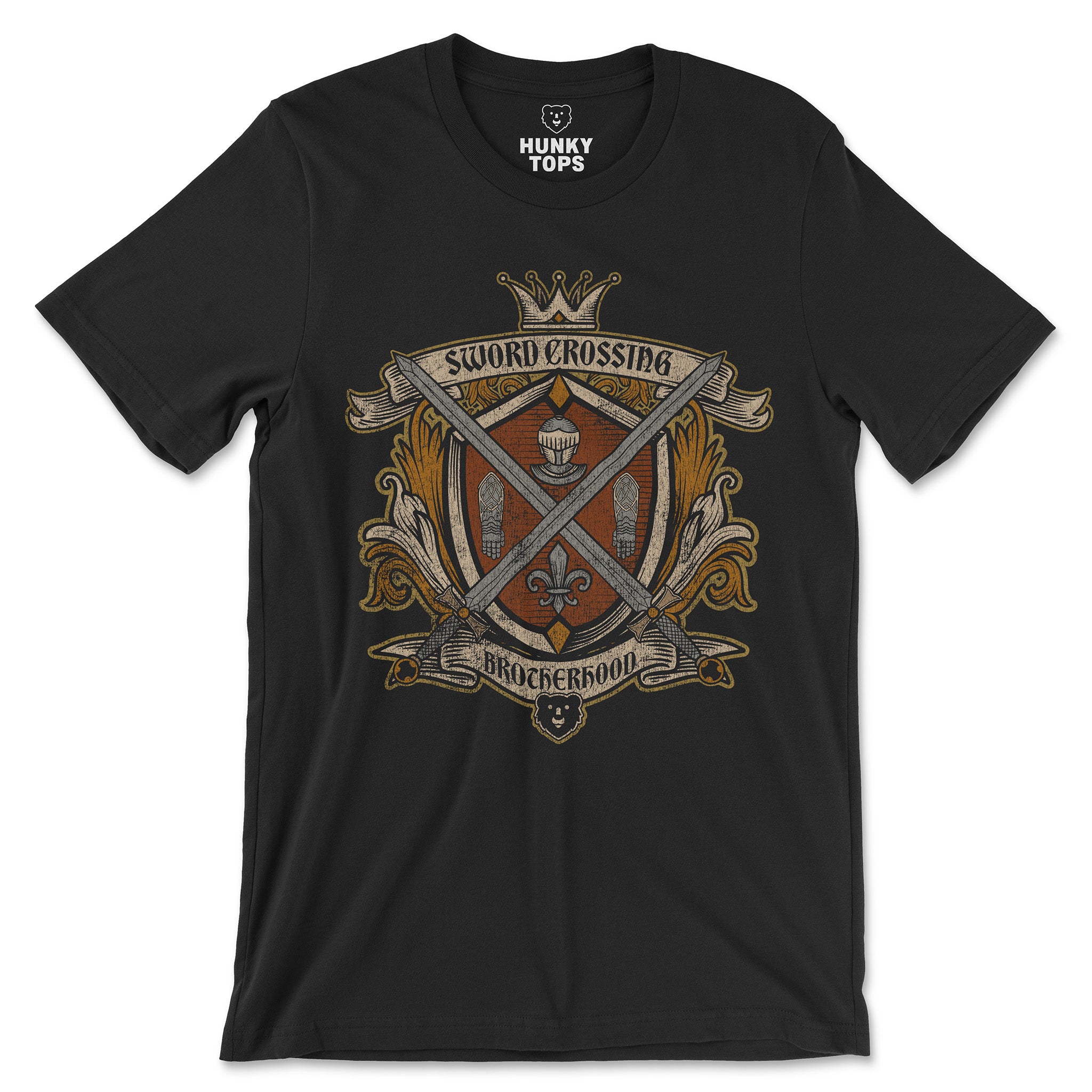 Sword Crossing Brotherhood T-Shirt - Hunky Tops #color_Black