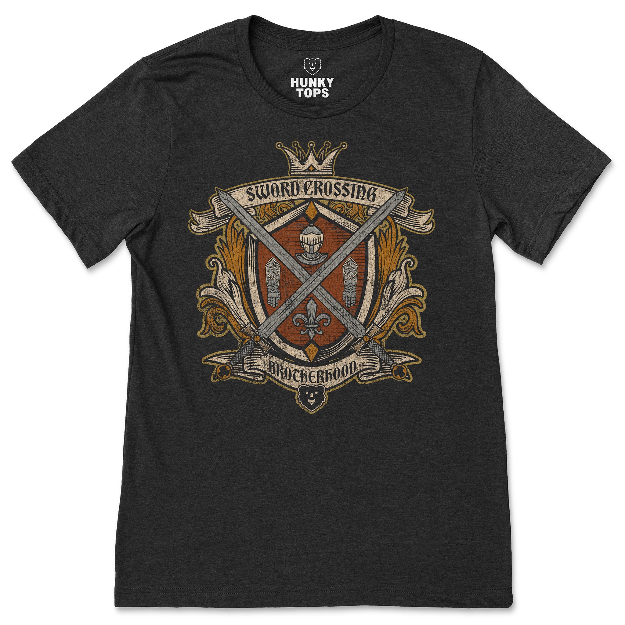 Sword Crossing Brotherhood T-Shirt - Hunky Tops #color_Black Heather