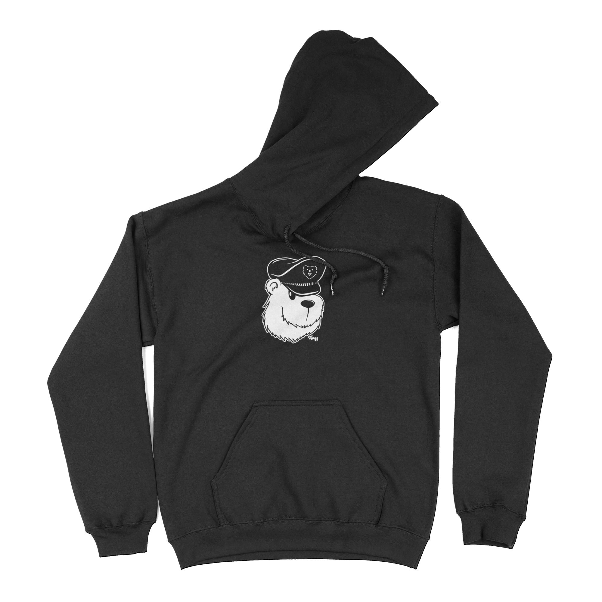 Leather Cap Bear Hoodie - Hunky Tops #color_Black