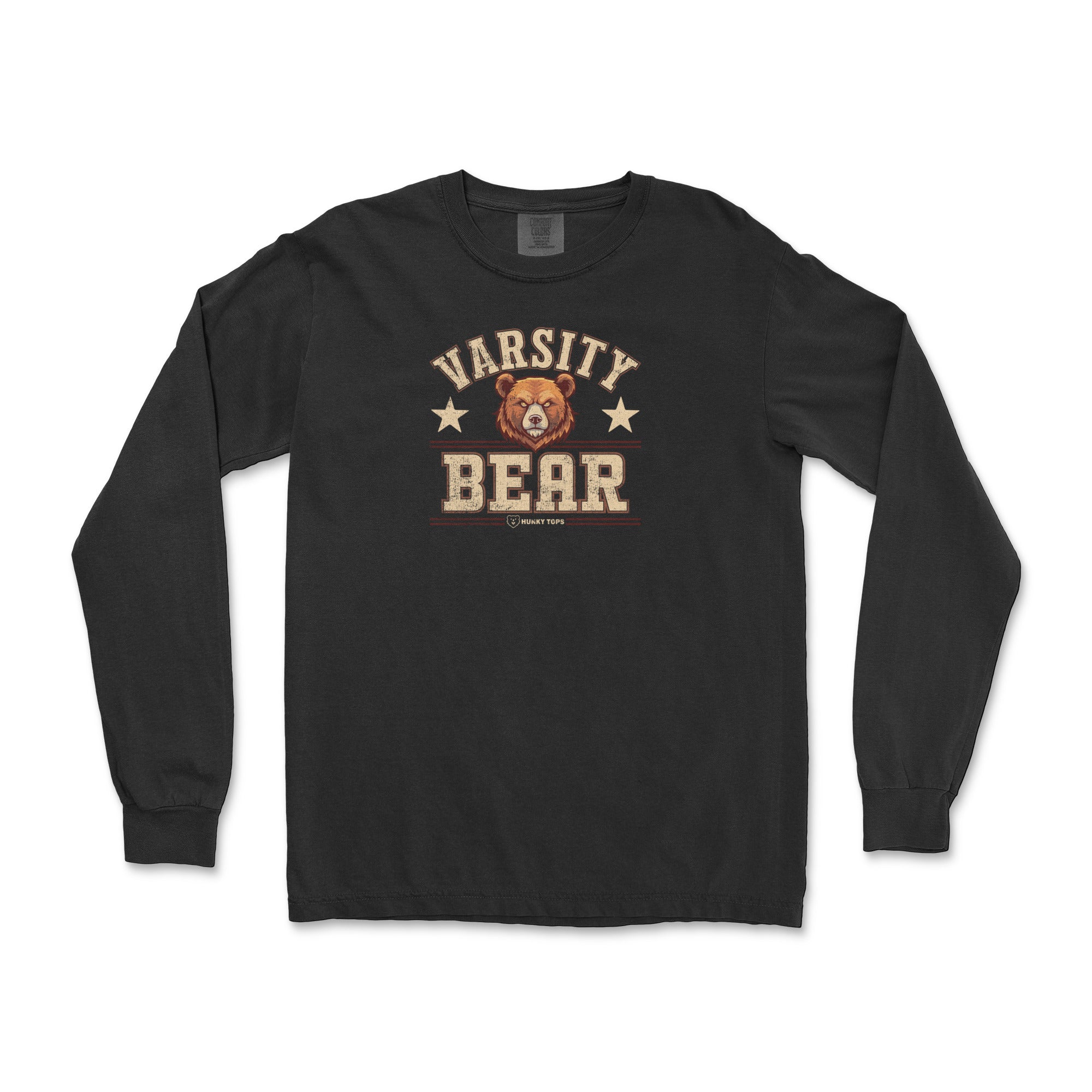 Varsity Bear Long-Sleeve T-Shirt - Hunky Tops #color_Black