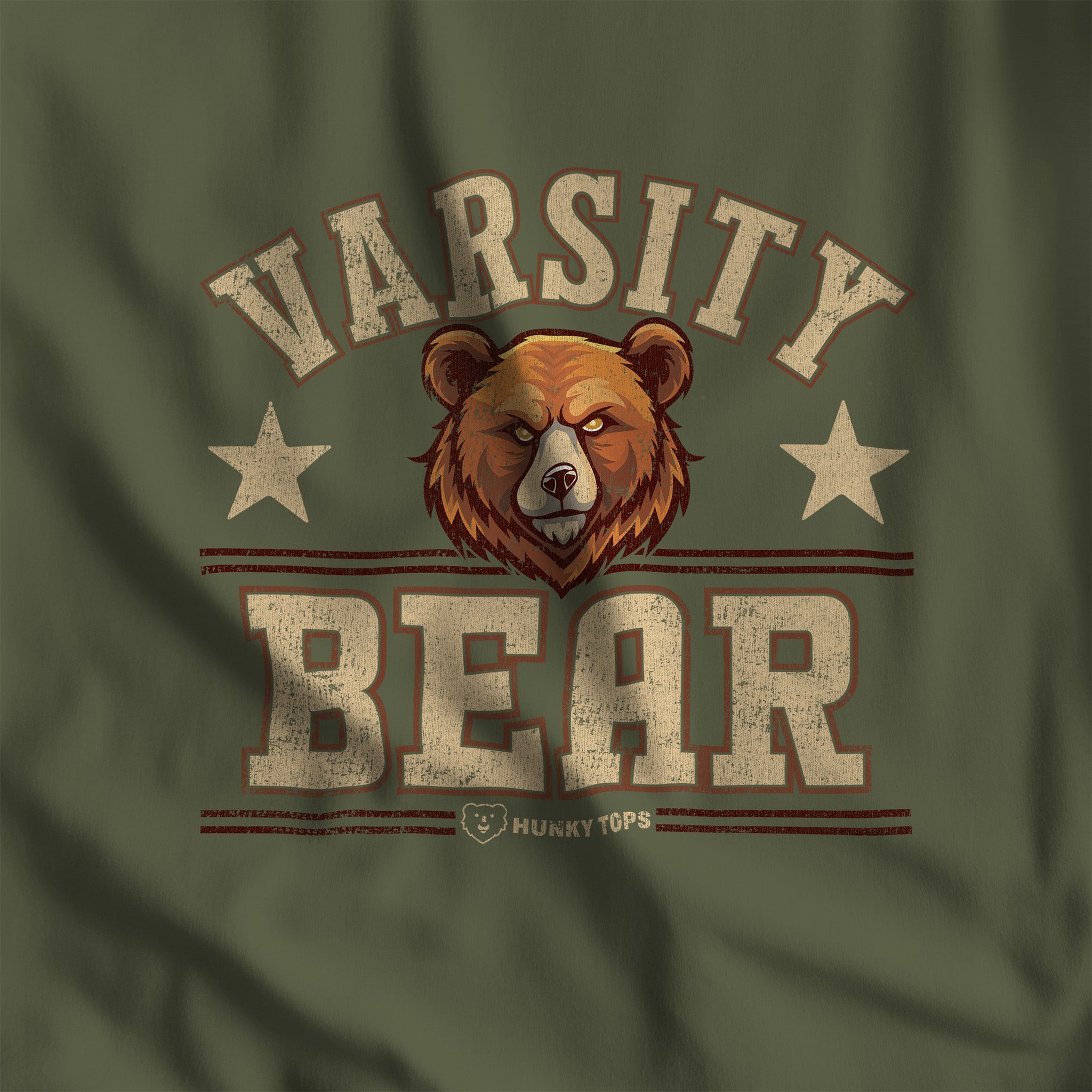 Varsity Bear T-Shirt - Hunky Tops #color_Military Green